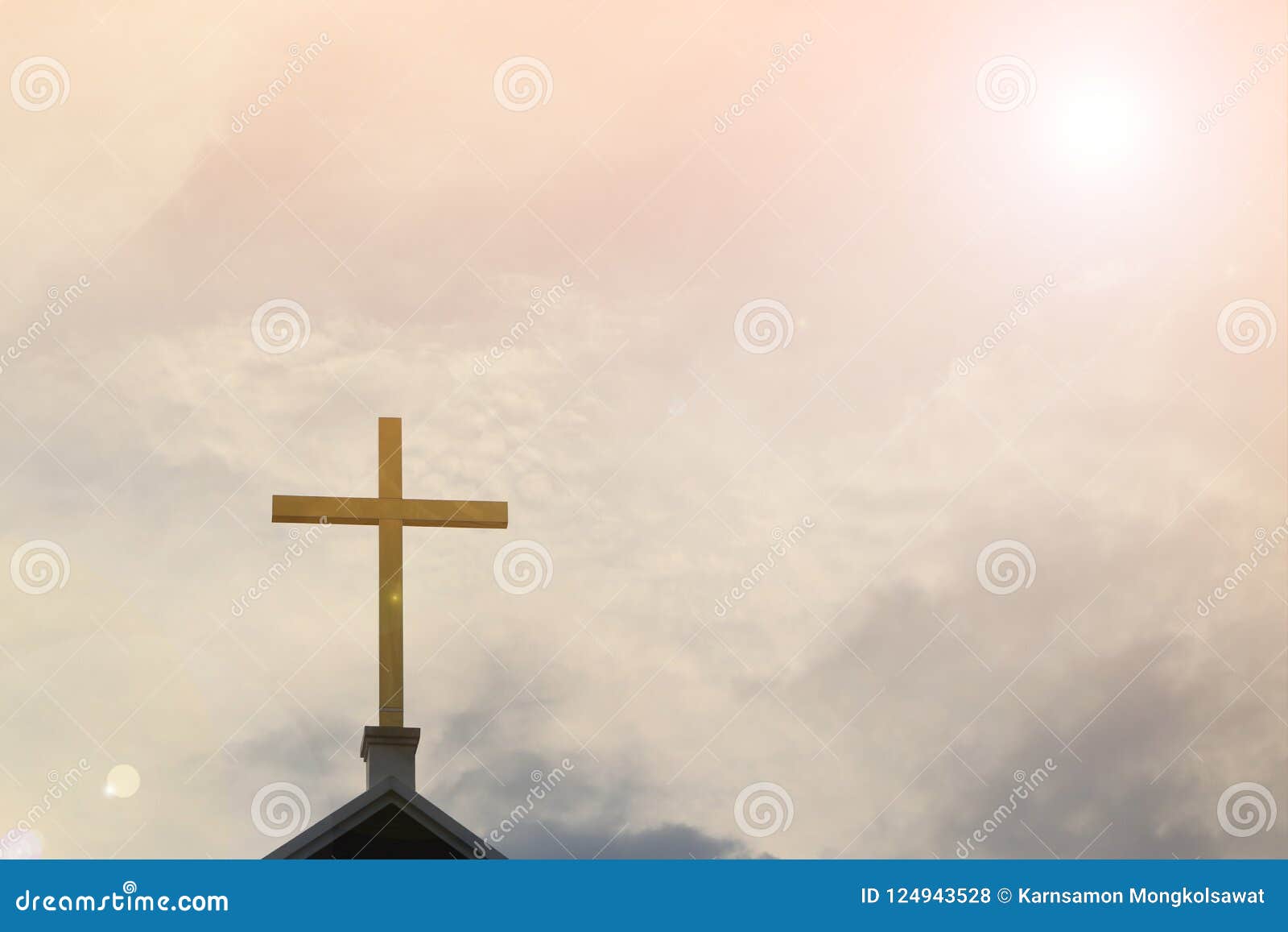 Golden Holy Cross on Chapel Roof with Spiritual Sky Background ...