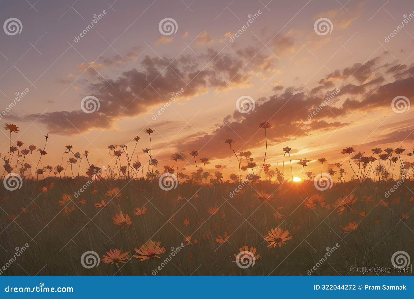 golden hour bathes wildflowers in warmth.