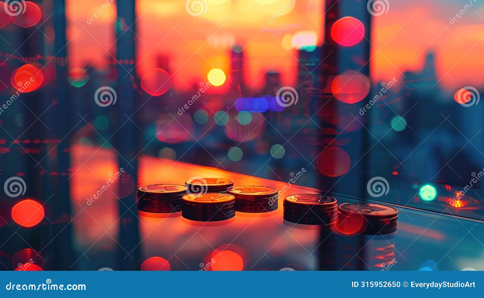 golden hour for digital assets, the urban financial horizon shines with the bitcoin and blockchain tech, ai generative