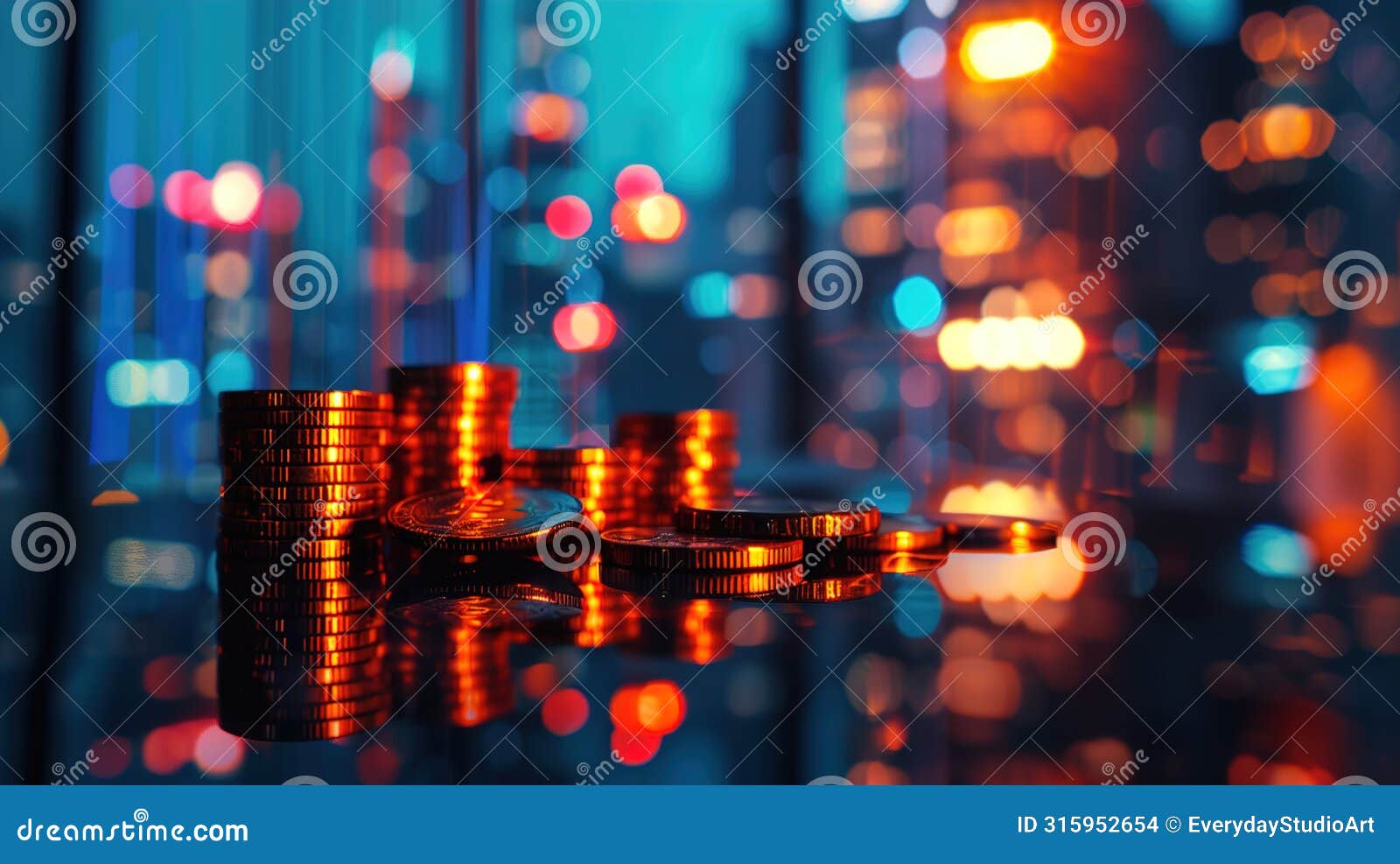 golden hour for digital assets, the urban financial horizon shines with the bitcoin and blockchain tech, ai generative