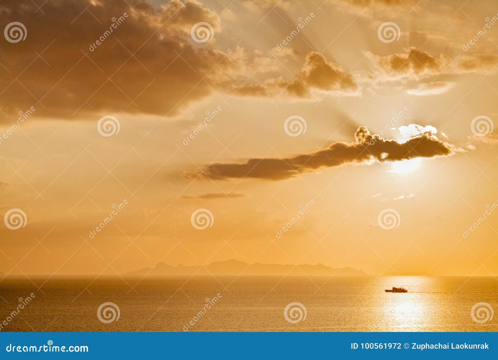 A Golden Hour Scenic of Sundown Withe Sunbeam through the Cloud , Ko Sa