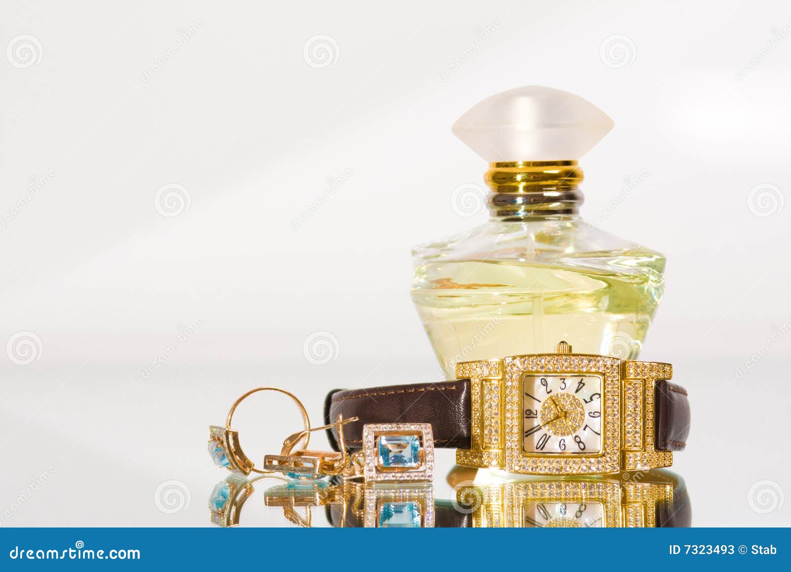 Golden Jewellery and Perfume Stock Image Image of beautiful, diamond 7323493