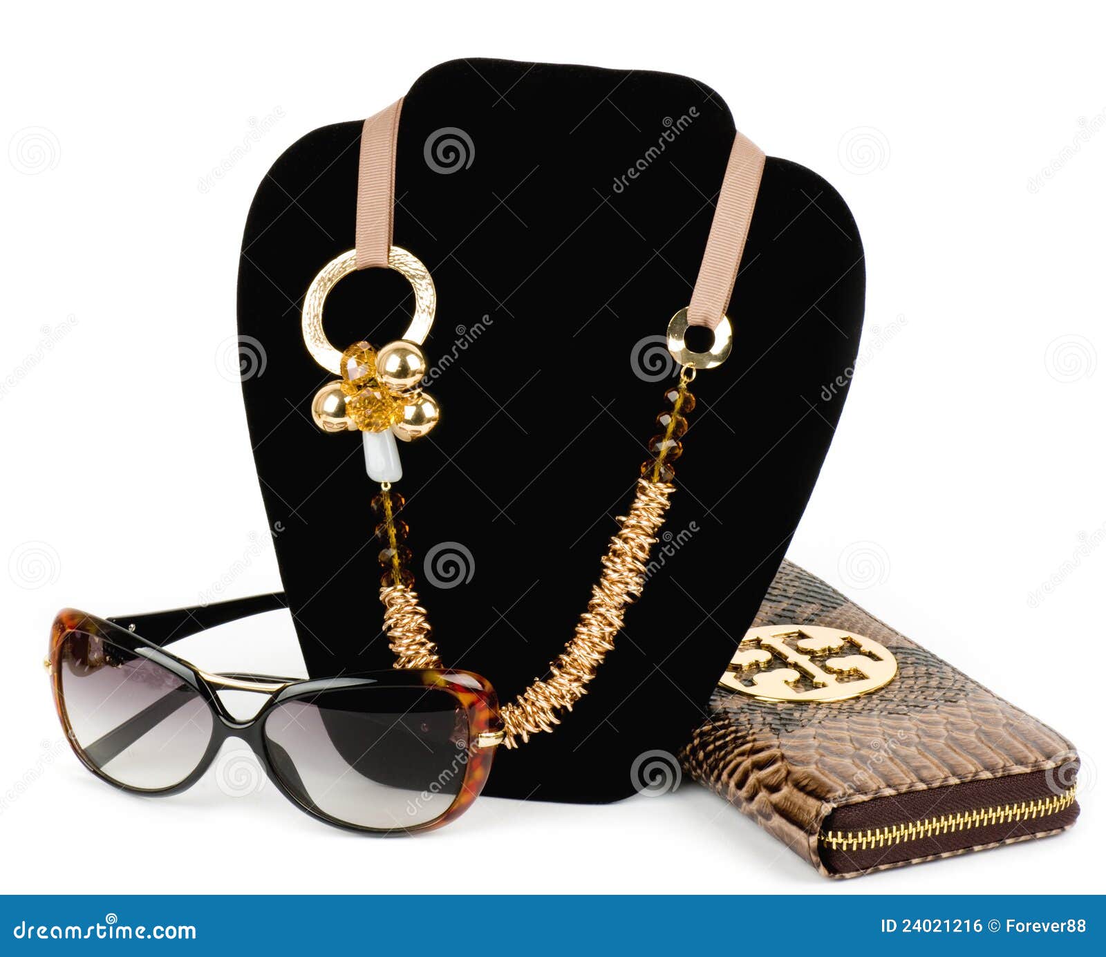 Golden Jewelry, Glasses And Handbag Royalty Free Stock Image - Image: 24021216