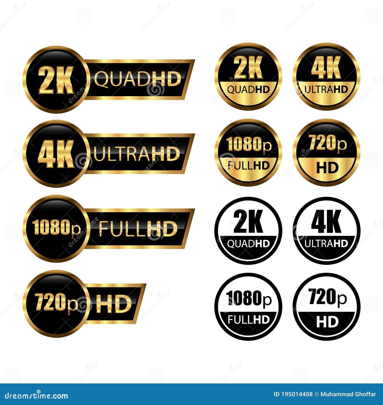 Golden 2k Quad Hd 4k Ultra Hd 7 Hd And 1080p Full Hd Video Resolution Icon Logo High Definition Tv Game Screen Monitor Stock Vector Illustration Of Entertainment Symbol