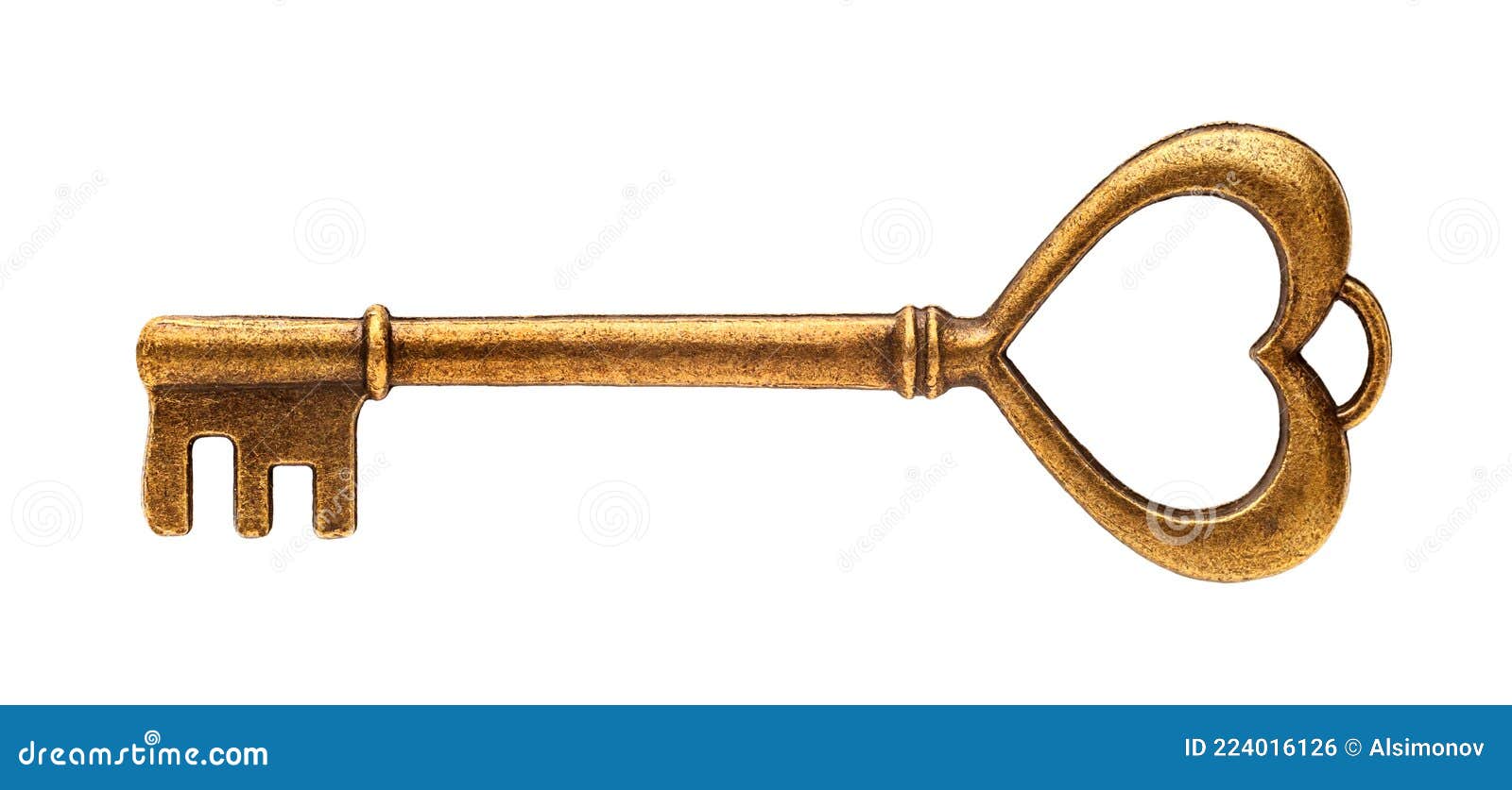 Golden Key Close-up, Isolated on a White Background, without Shadow