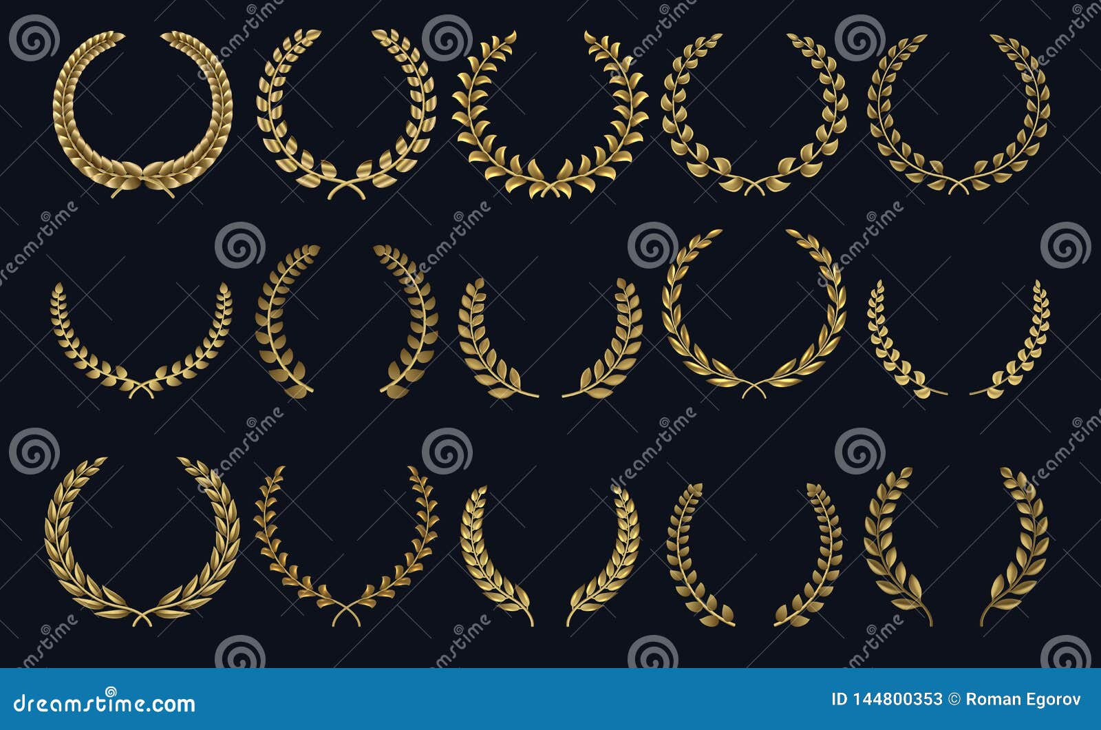 golden laurel wreath. realistic crown, leaf s winner prize, foliate crest 3d emblems.  laurel silhouettes and
