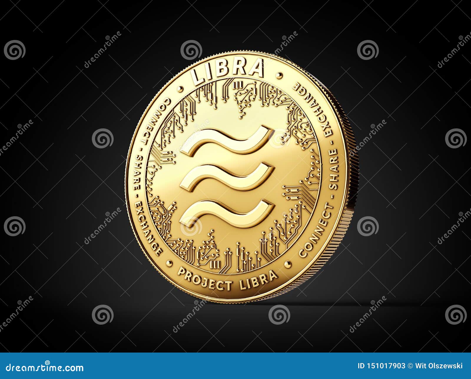 Golden Libra Cryptocurrency Concept Coin Isolated On Black ...