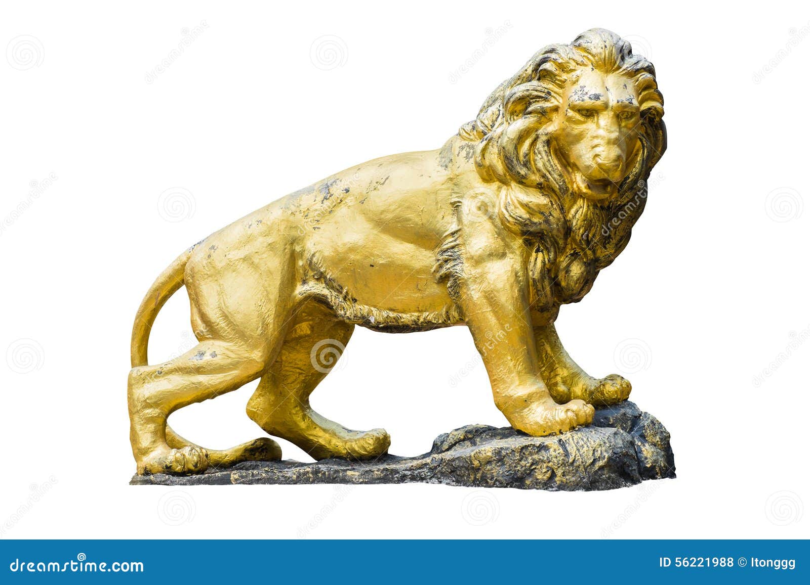 Golden Lion Statue Isolated on White Background. Stock Photo Image of