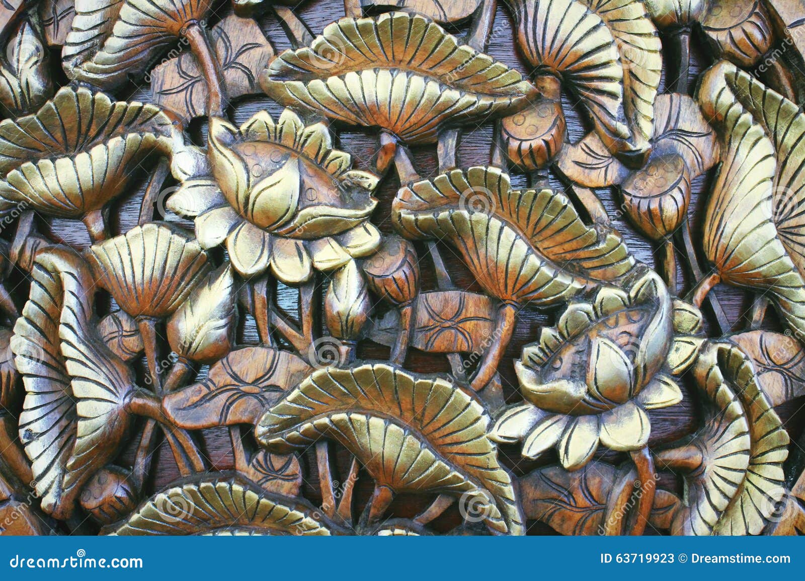 Golden Lotus from Wood Carving Stock Image Image of texture, design