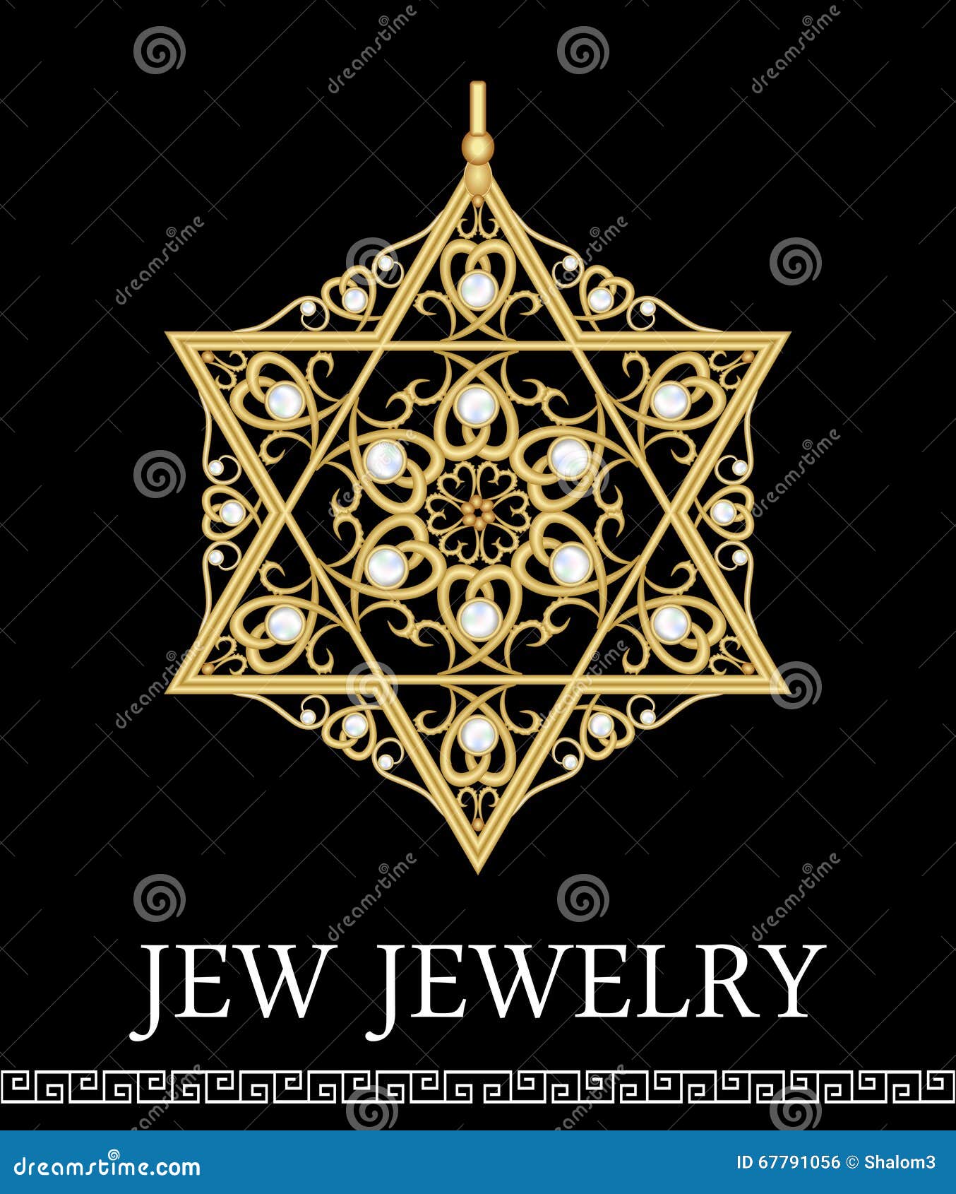 Golden luxury pendant, David star with rich filigree ornaments and pearls, isolated jewel, historic symbol magen, vector eps10