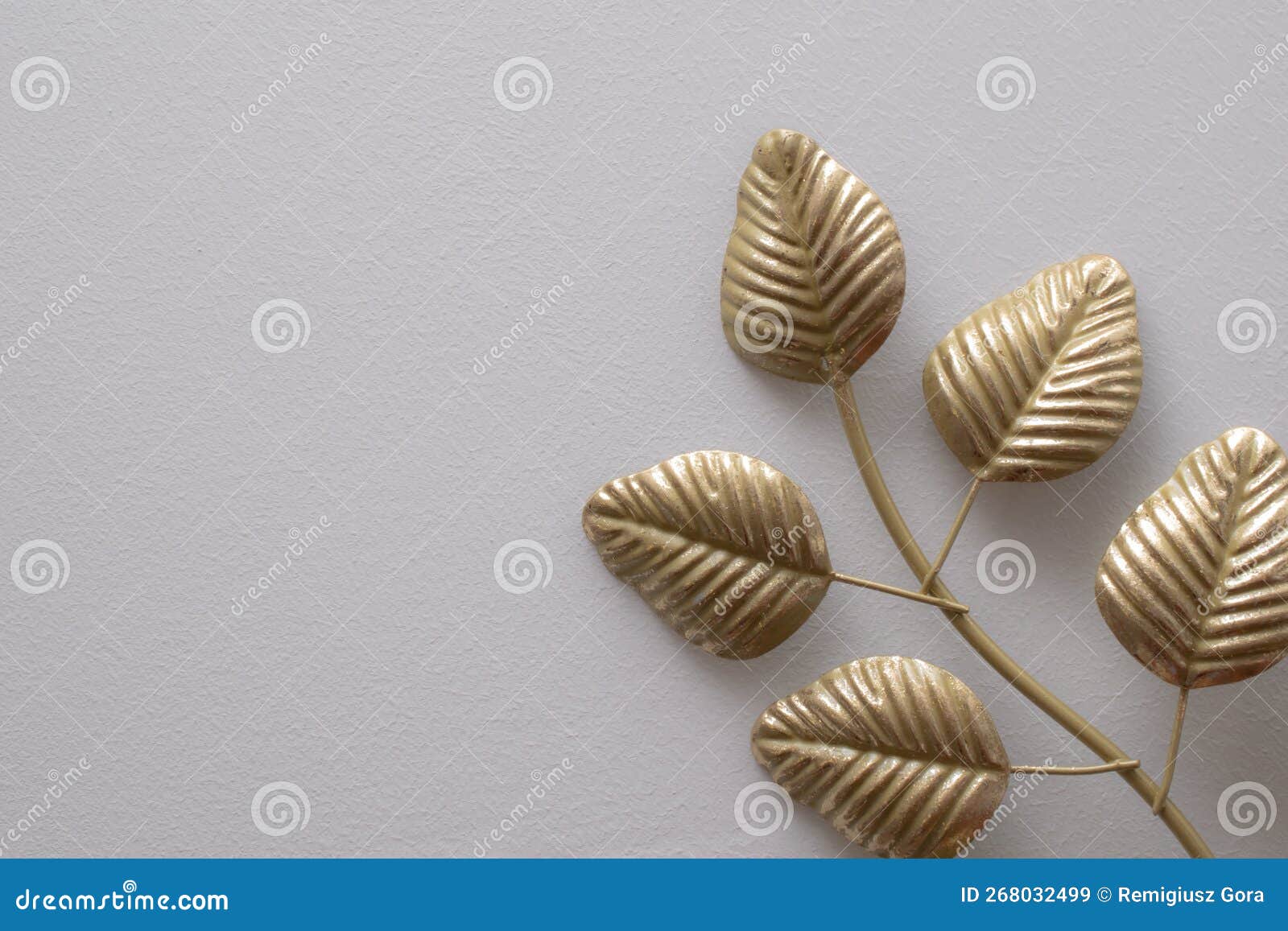 Golden Metal Leaves on a White Wall Stock Image Image of leaf, floral