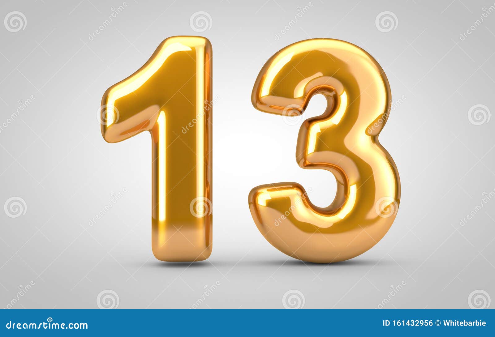 Golden Metallic Balloon Number 13 Isolated on White Background Stock