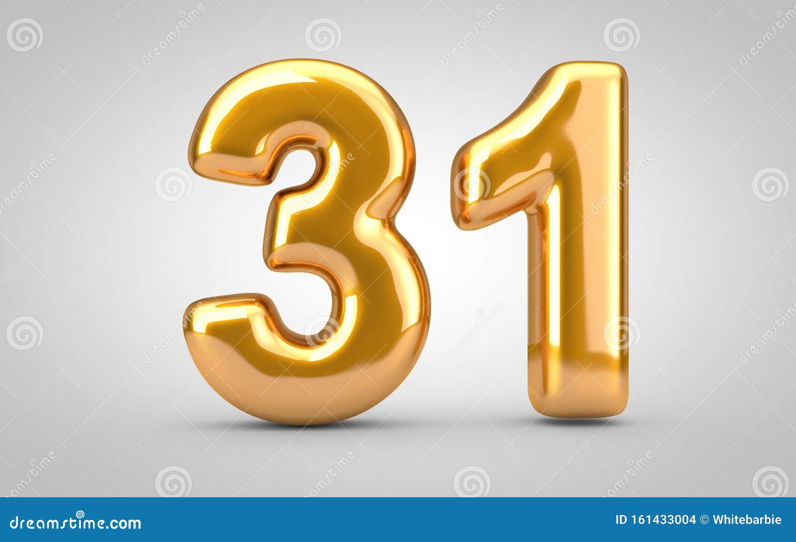 Golden Metallic Balloon Number 31 Isolated on White Background Stock