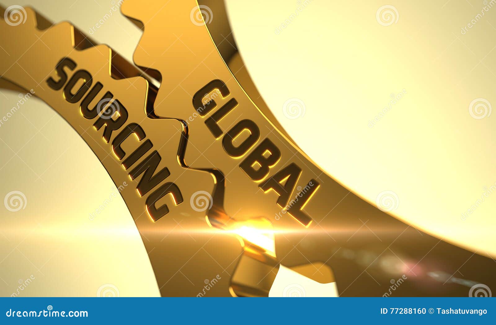golden metallic gears with global sourcing concept. 3d.