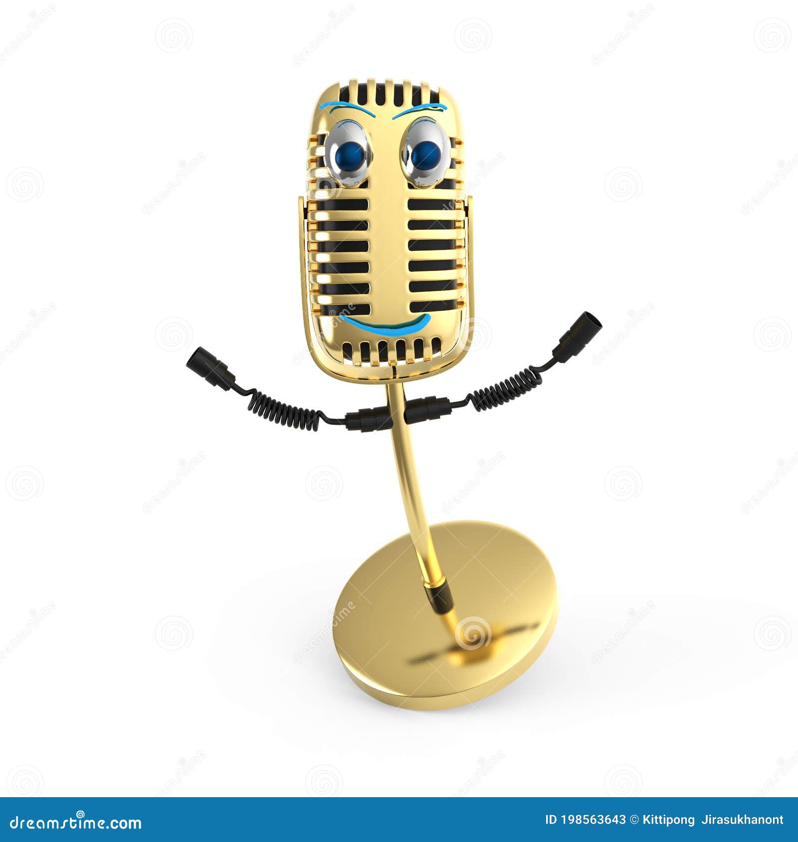 Golden Microphone with Cartoon Character Stock Illustration
