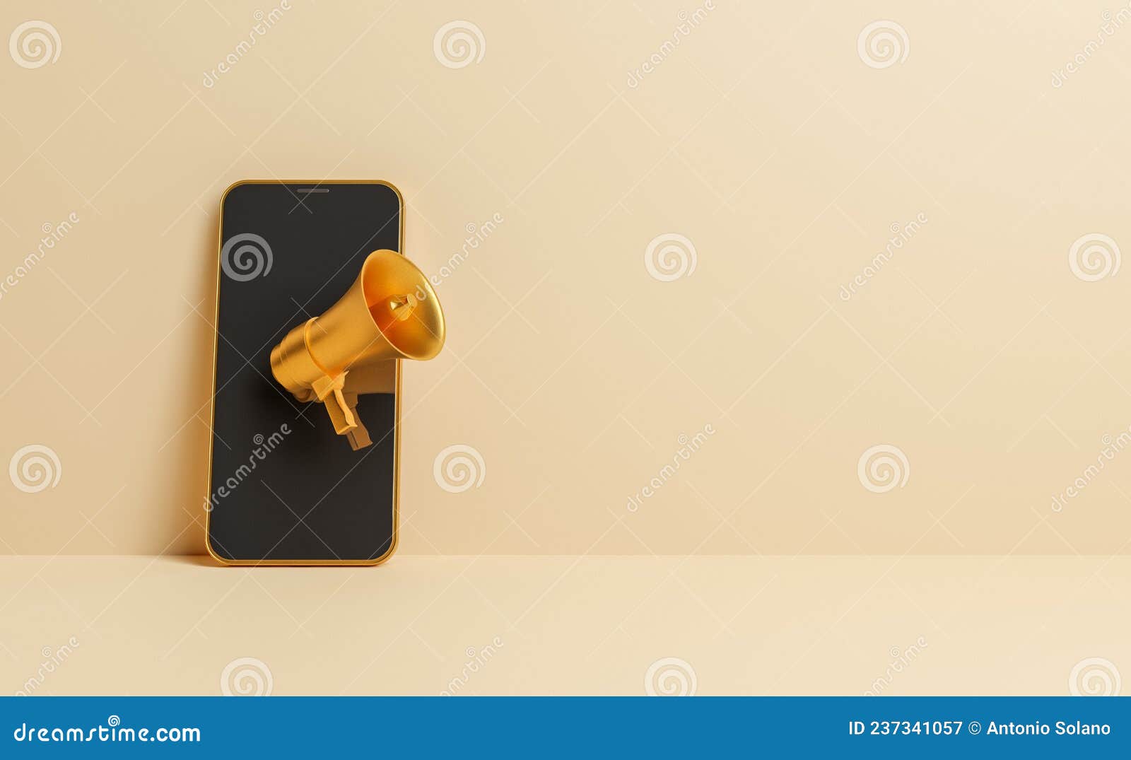 Golden Mobile Phone with Megaphone Stock Illustration Illustration of