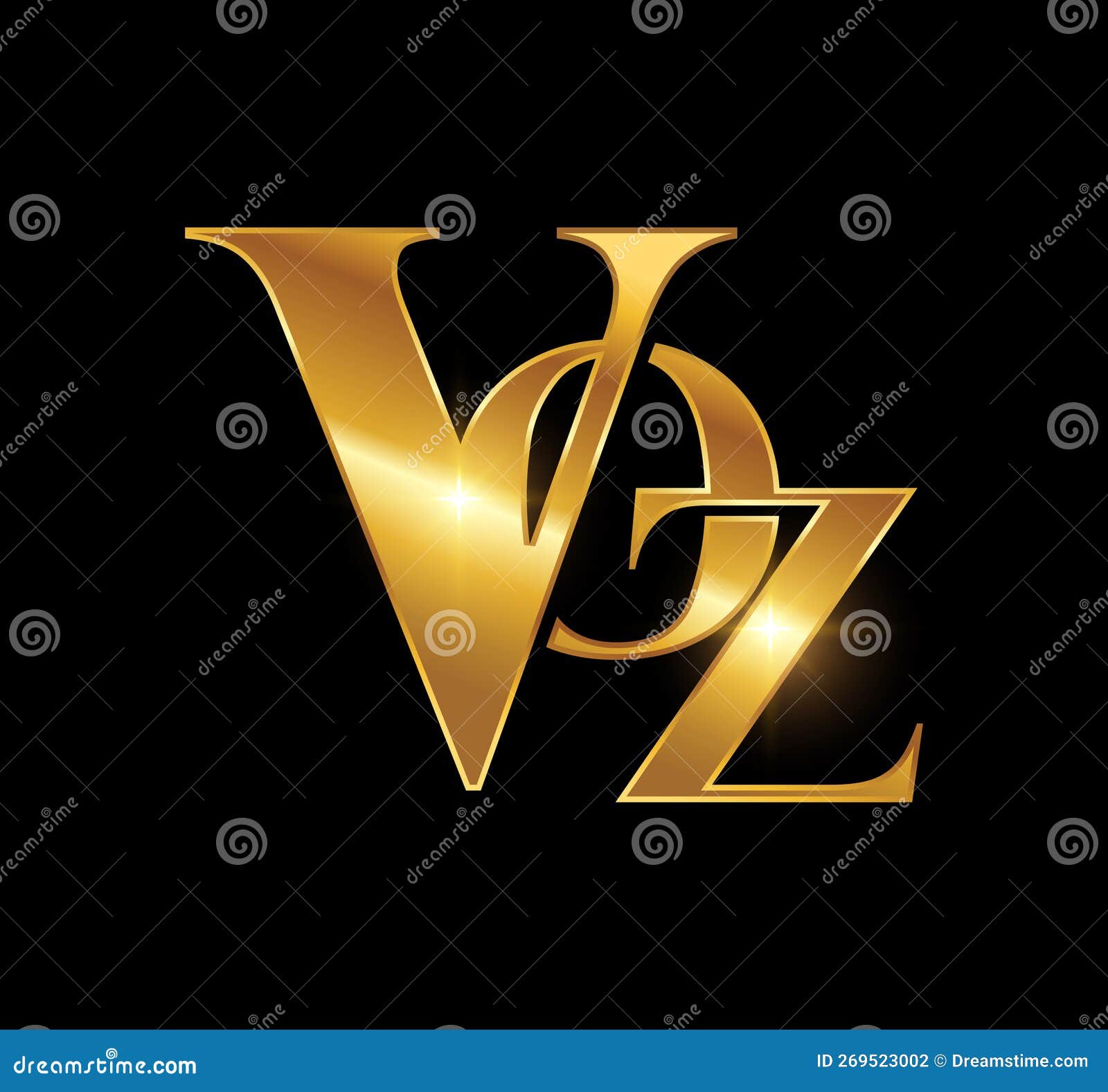 golden monogram logo initial letters voz