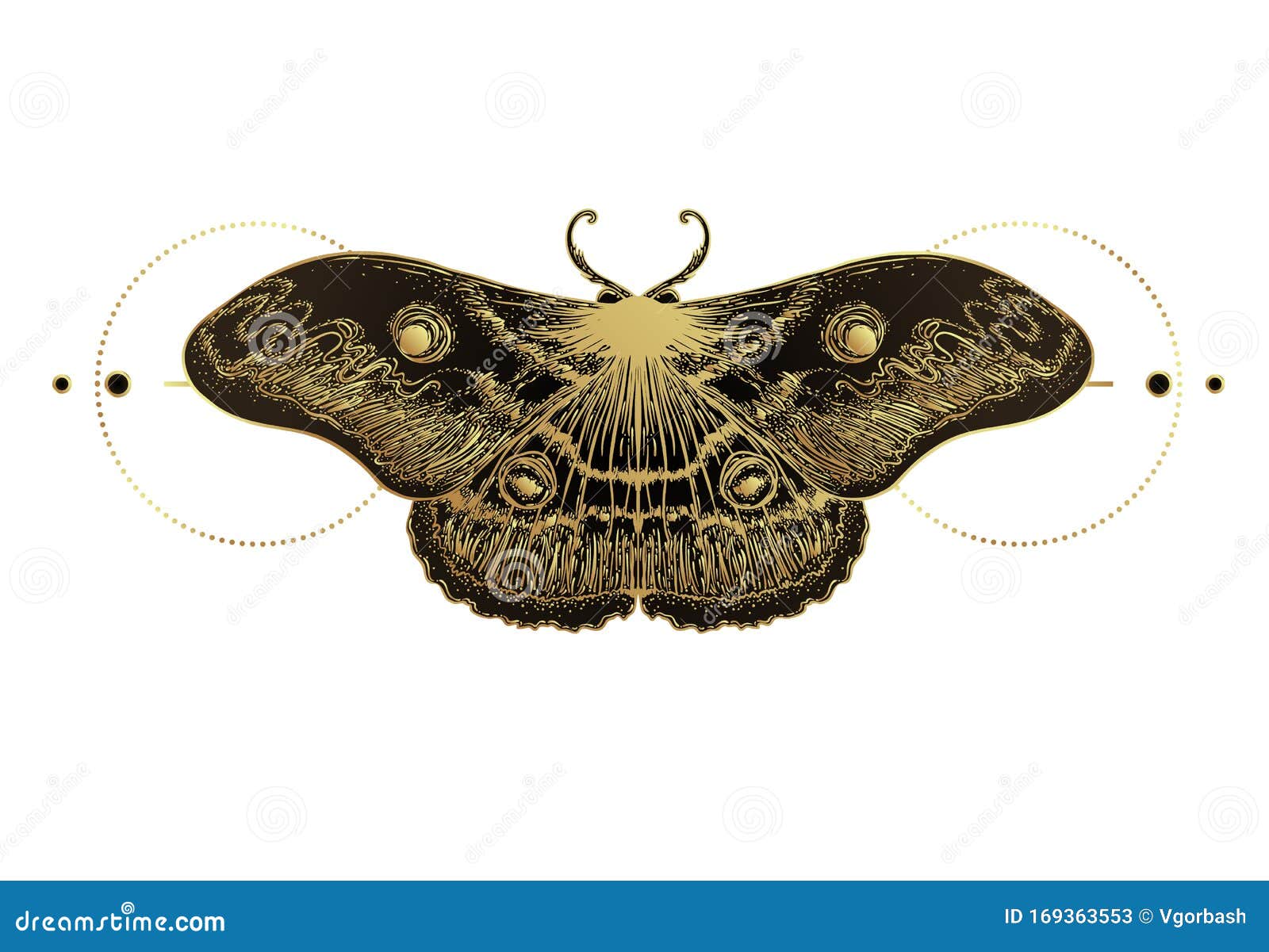 Golden Moth Over Sacred Geometry Sign Isolated Vector