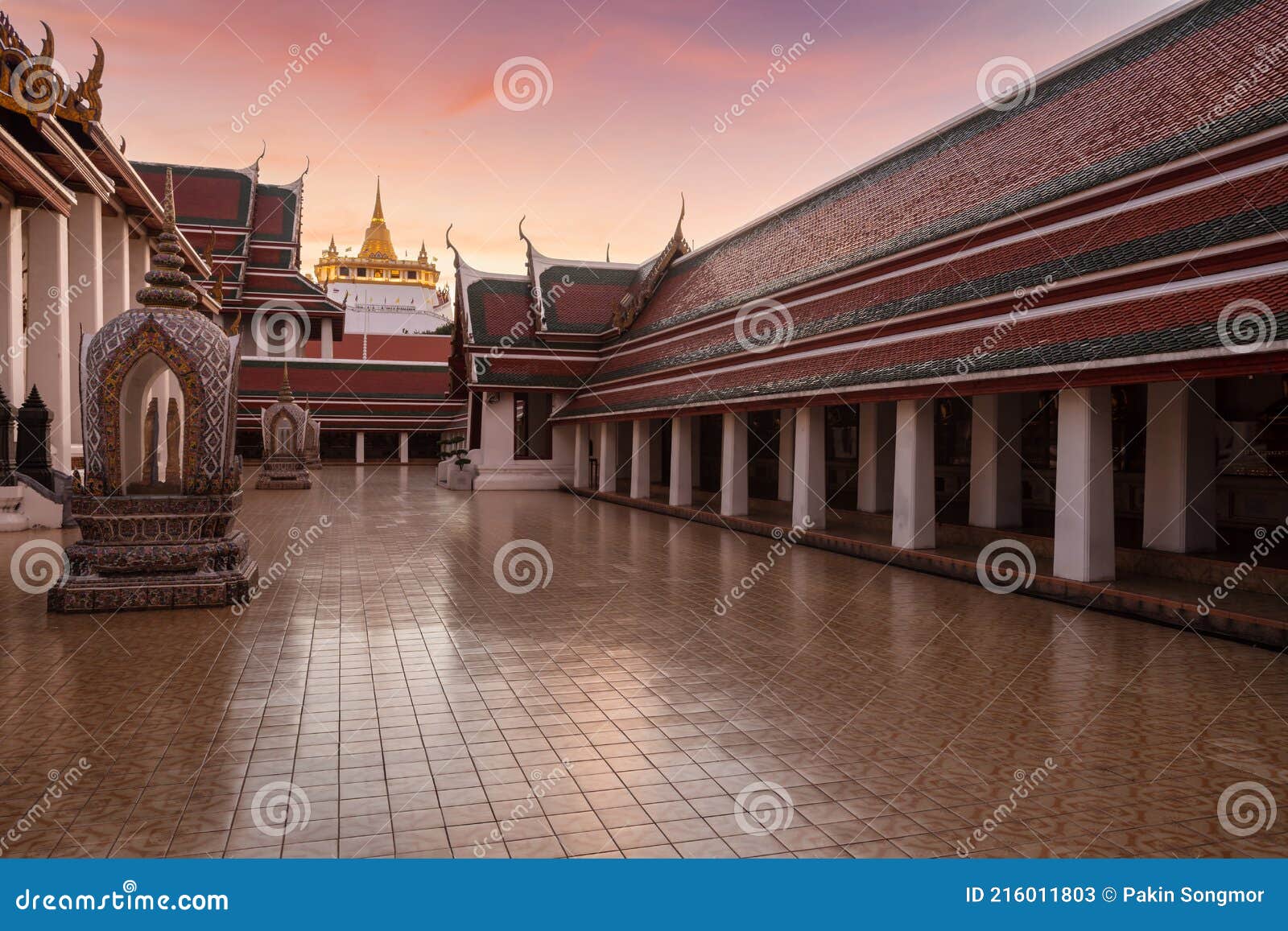 the golden mount at wat saket big landmark in bangkok city