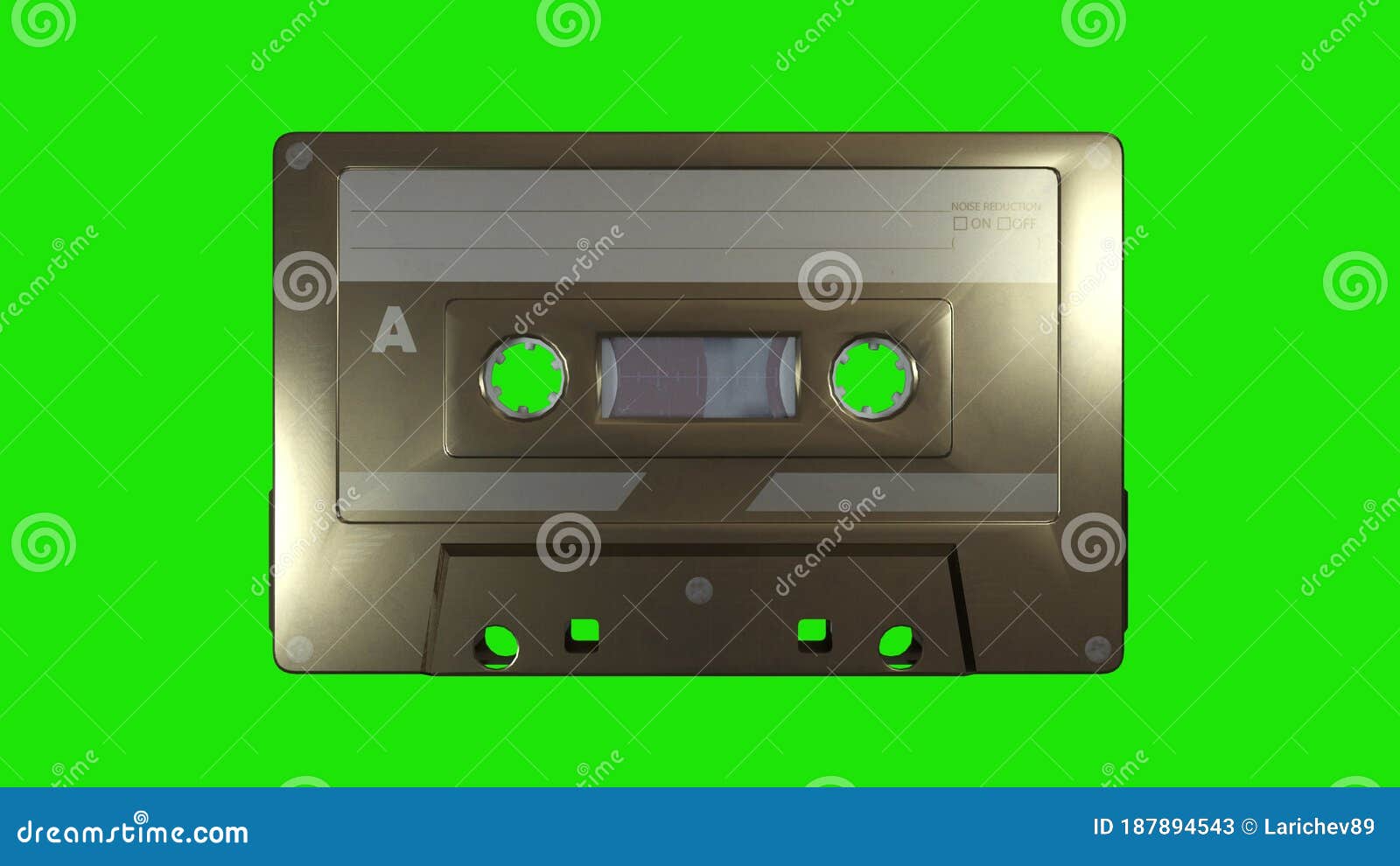 A Golden Music Cassette on a Green Screen Background. 3d Rendering