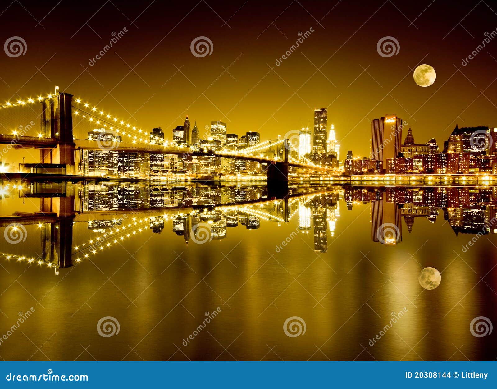 golden new york and brooklyn bridge