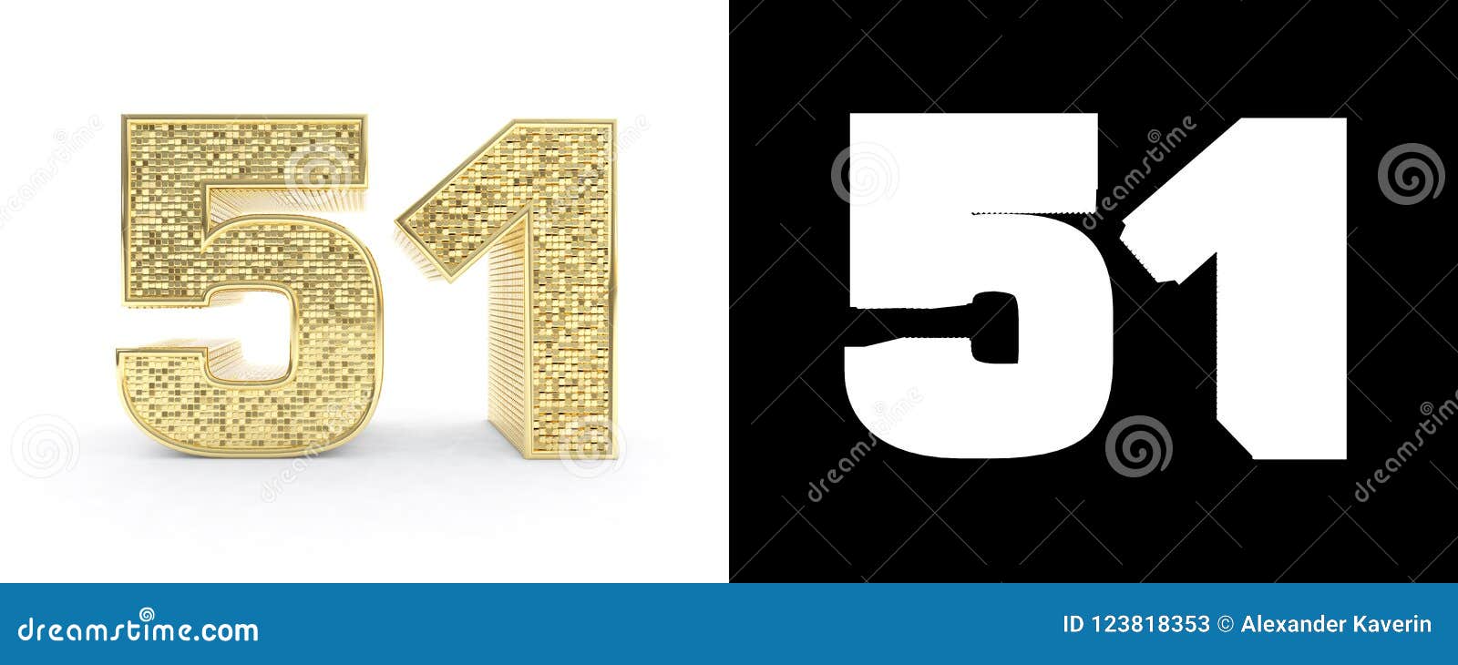Golden Number Fifty One Number 51 On White Background With