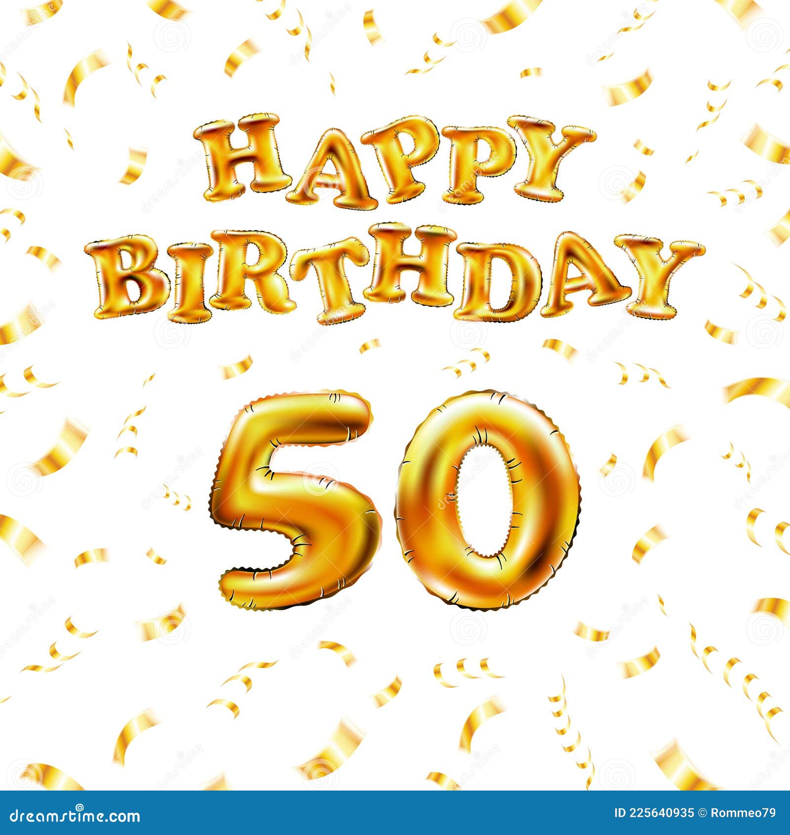 Golden Number Fifty Years Metallic Balloon. Happy Birthday Message Made ...