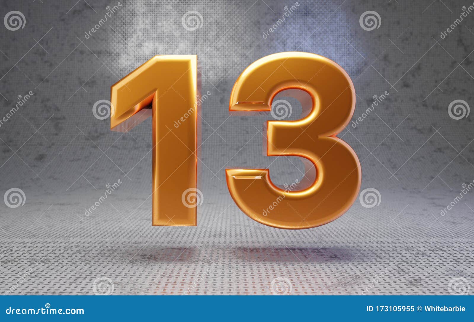 Golden Number 13 on Metal Textured Background Stock Illustration