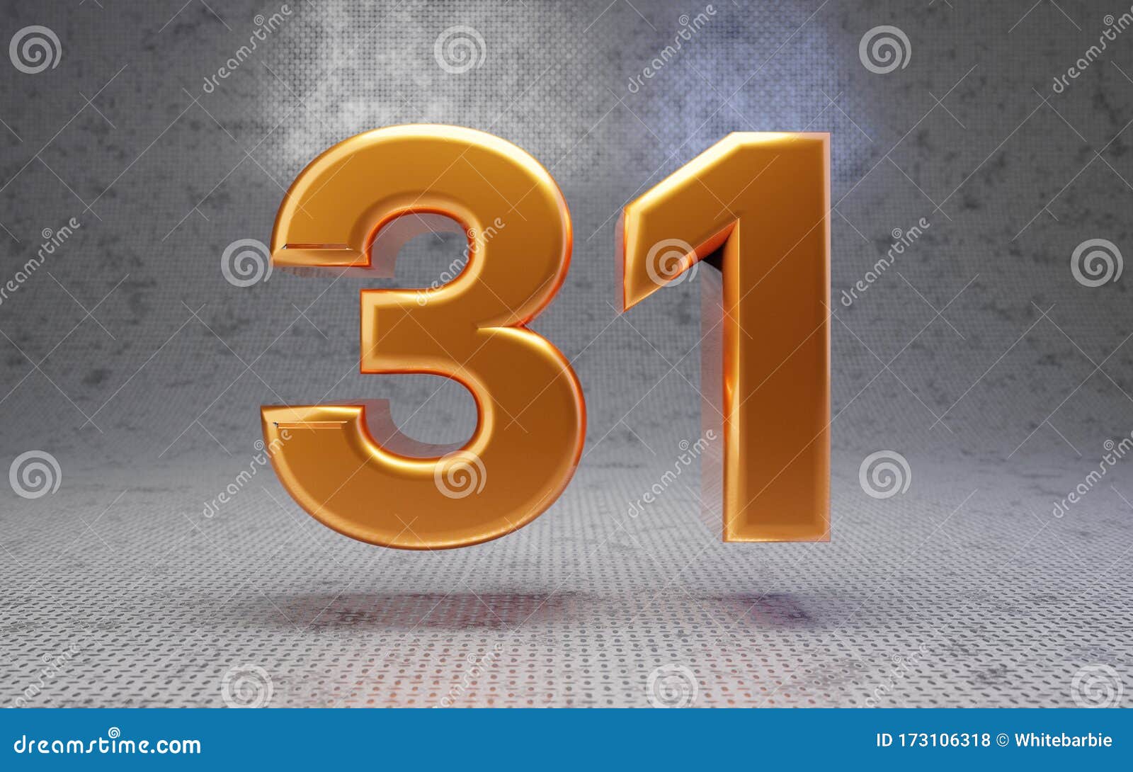 Golden Number 31 on Metal Textured Background Stock Illustration