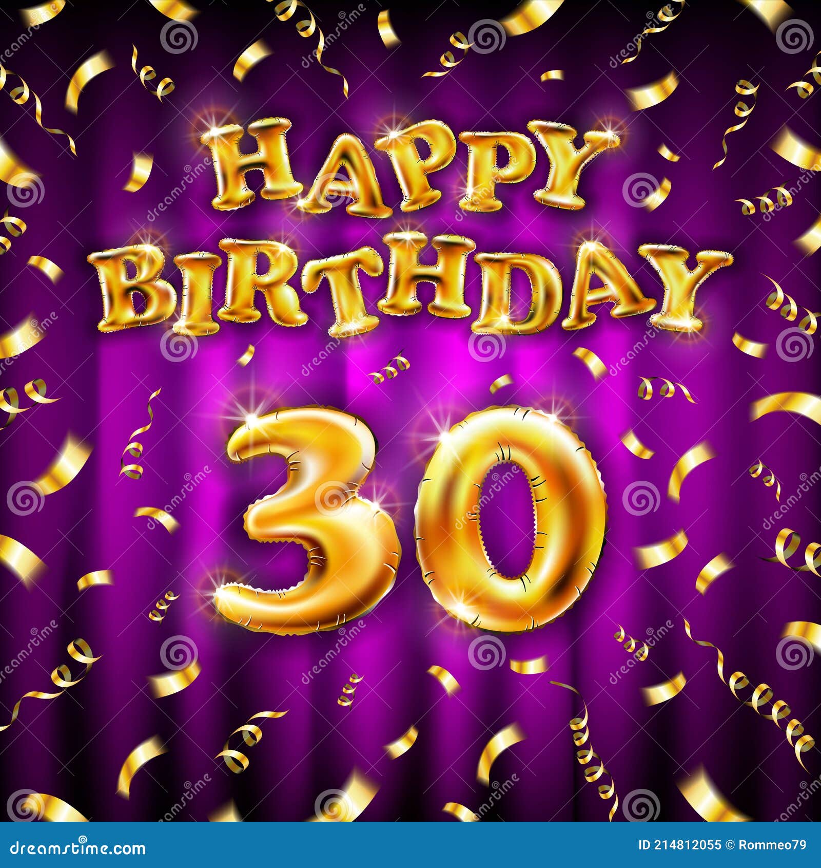 Golden Number Thirtieth Metallic Balloon. Happy Birthday Message Made ...