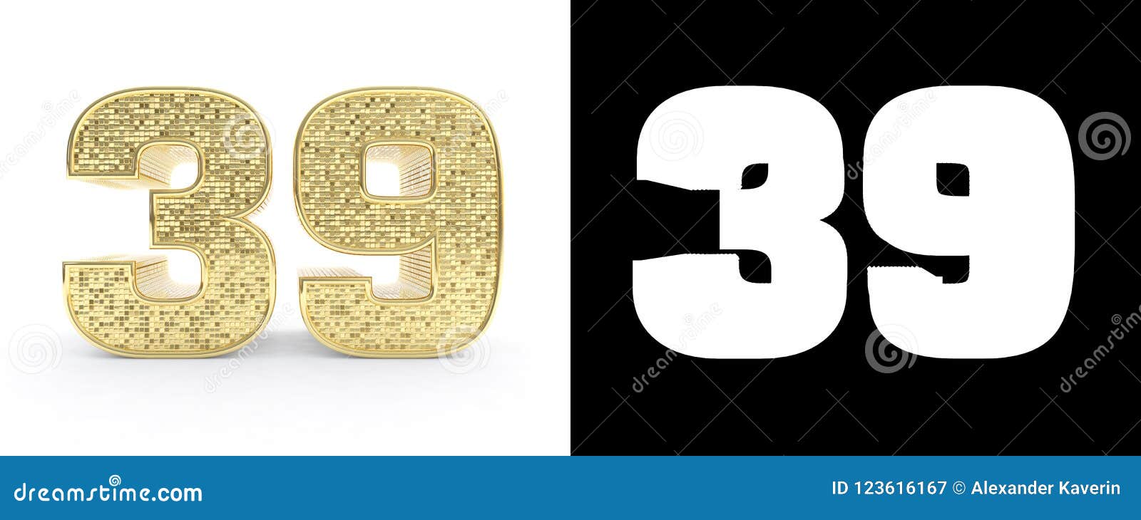 Golden Number Thirty Nine Number 39 On White Background With Drop
