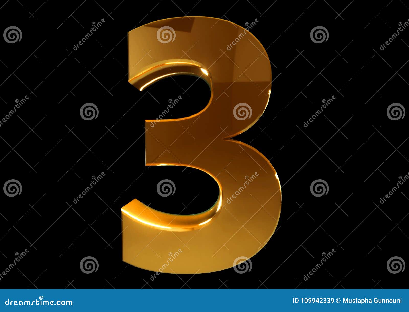 Golden Number Three on a Black Isolated Background Stock Illustration