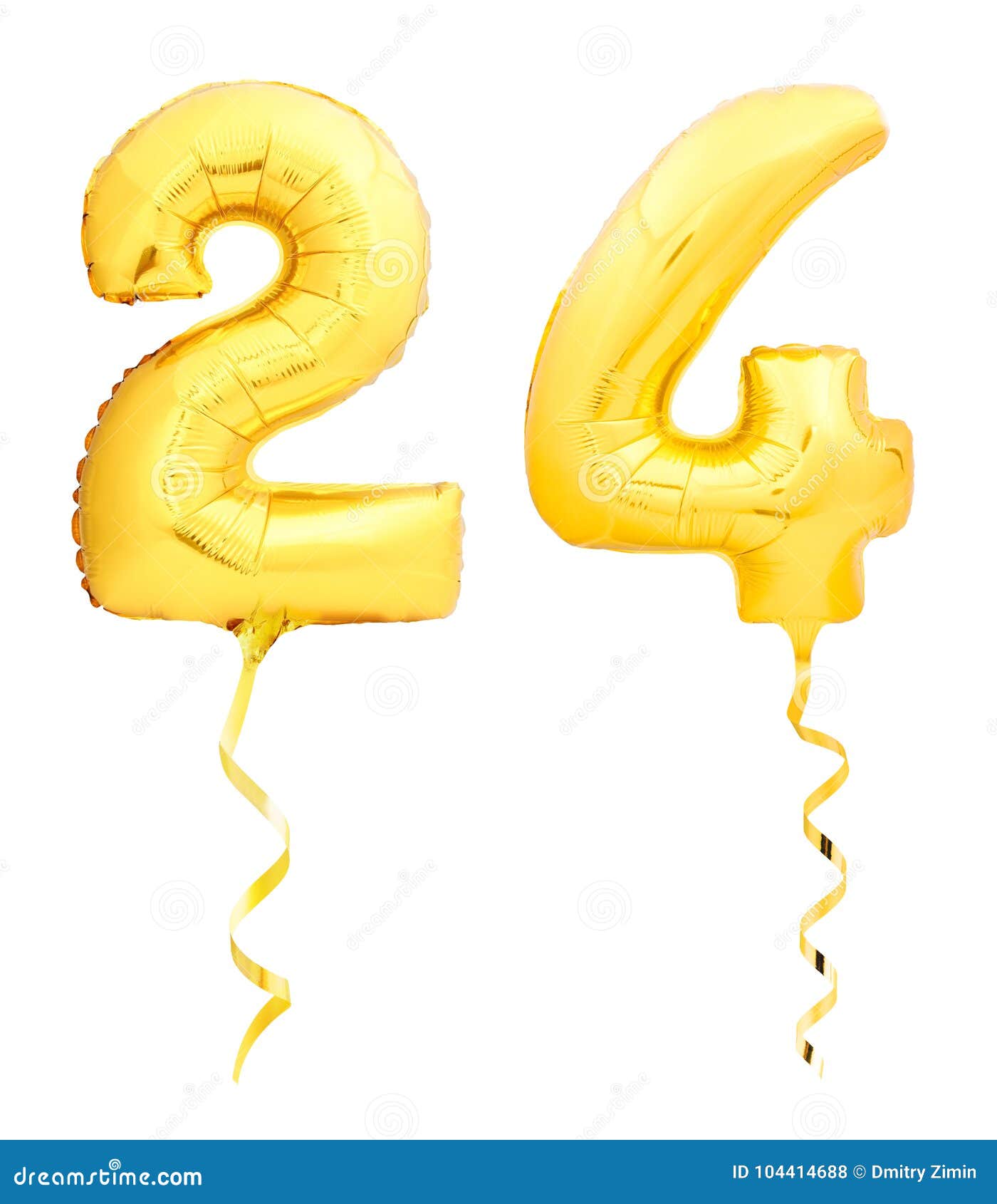 Golden Number 24 Twenty Four Made of Inflatable Balloon with Ribbon  Isolated on White Stock Photo - Image of celebrate, ballon: 104414688
