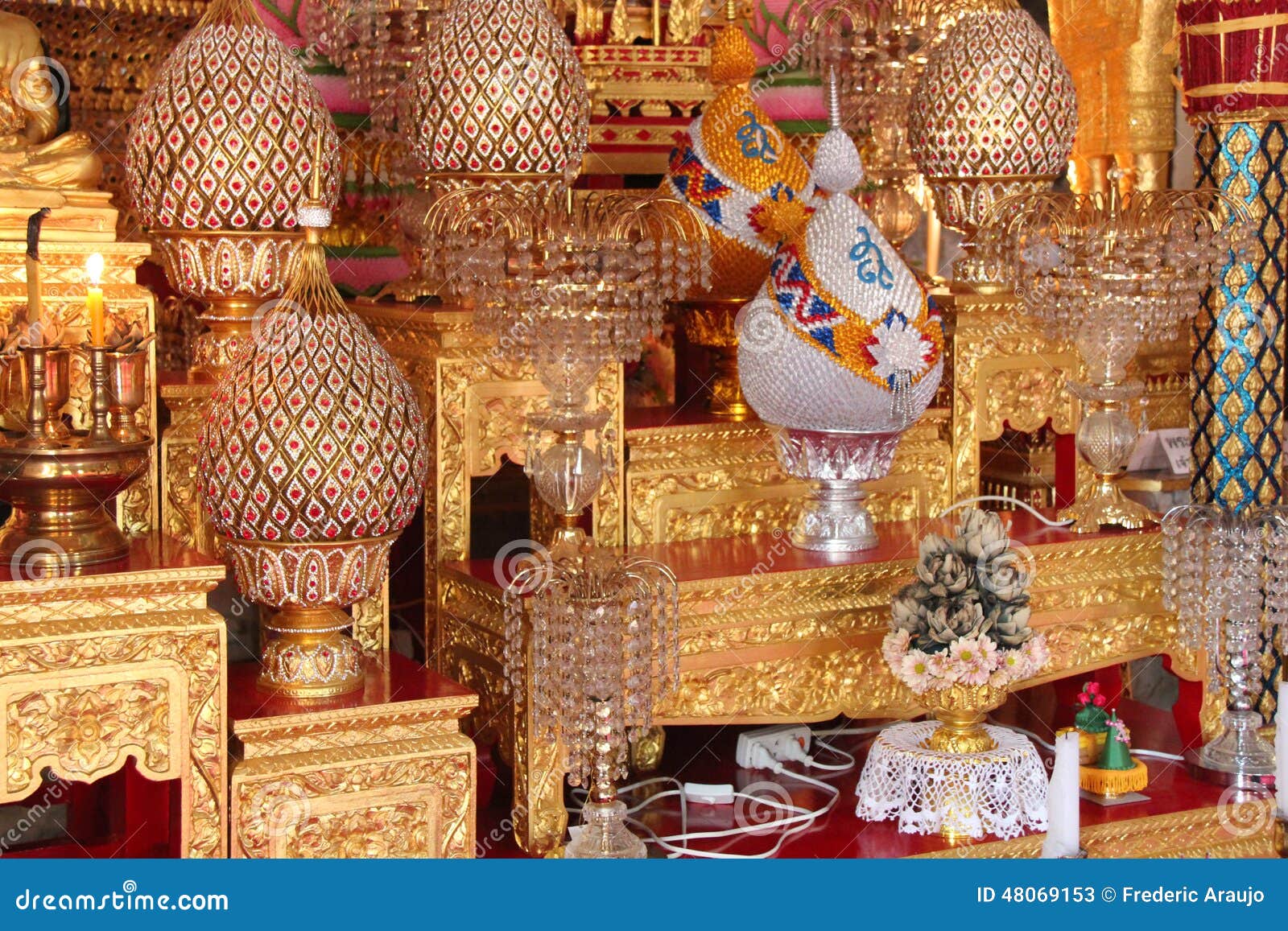 golden offerings are placed on altars (thailand)