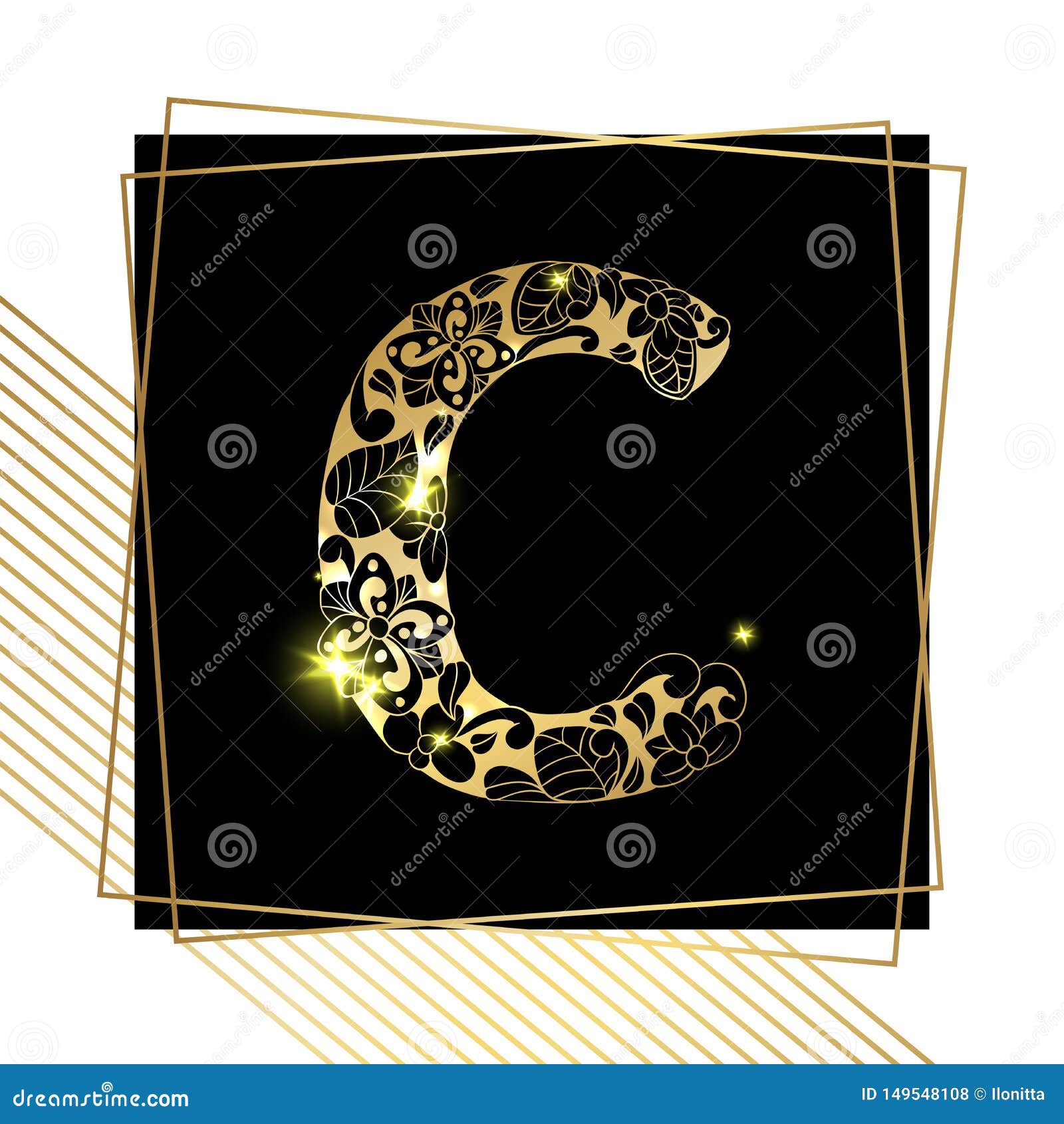 Golden Ornamental Alphabet Letter C Font Stock Vector
