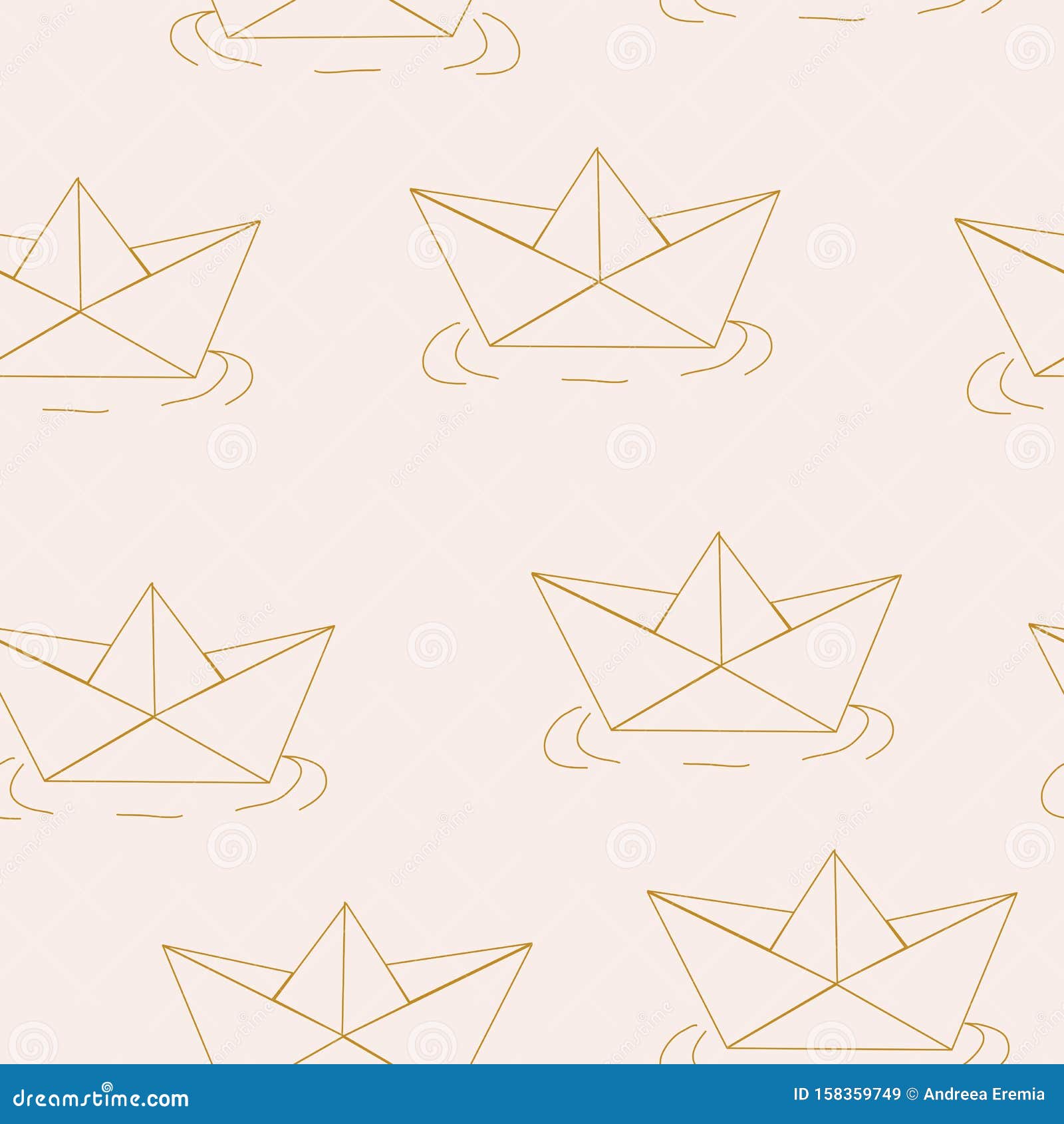 golden paper boats in a seamless pattern 