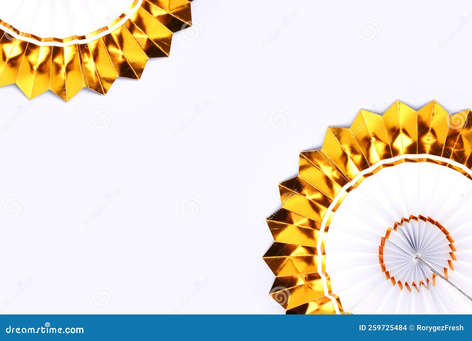 Golden Paper Fans on a Blue Background. Stock Photo Image of greeting