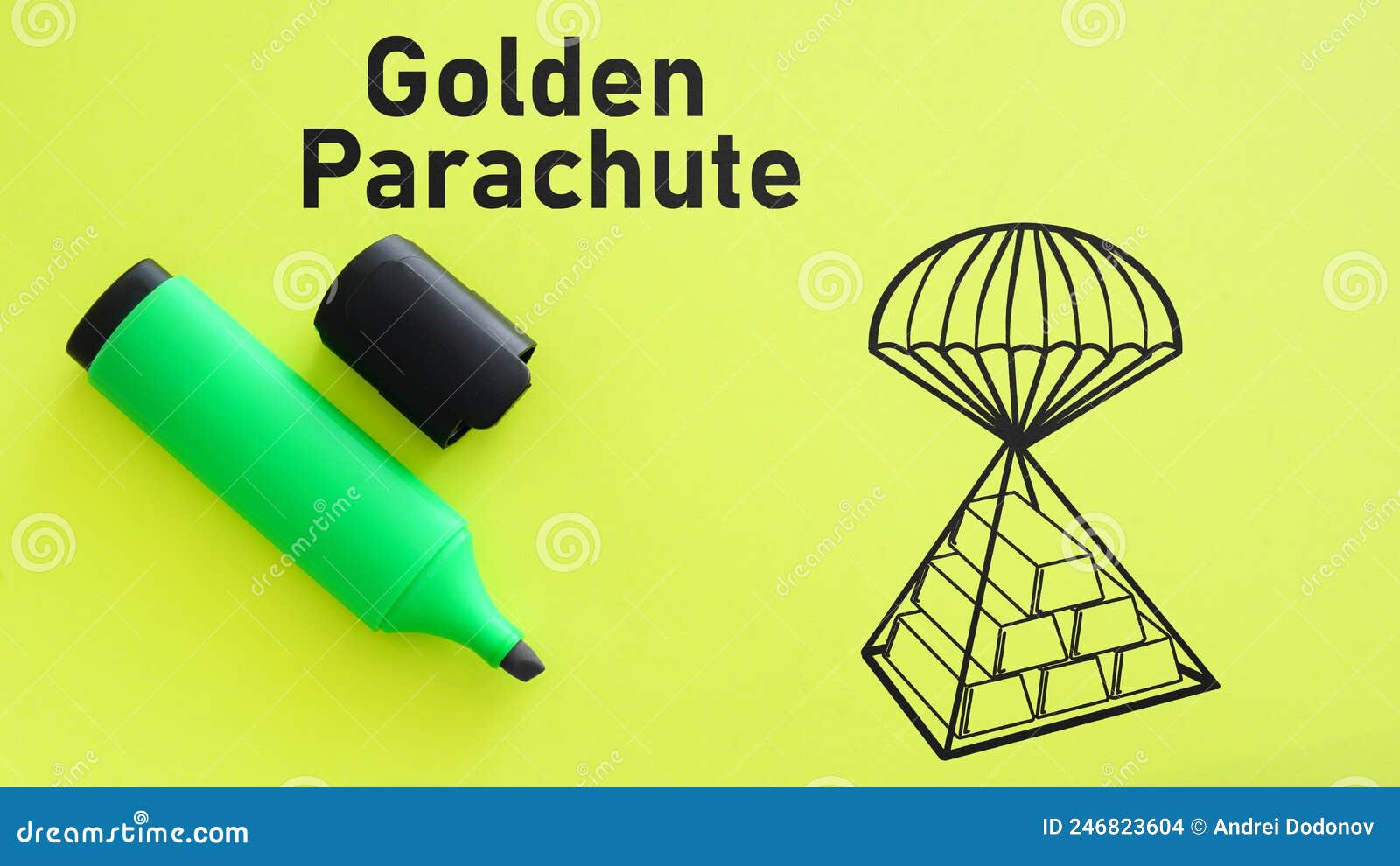 Golden Parachute is Shown Using the Text Stock Photo Image of