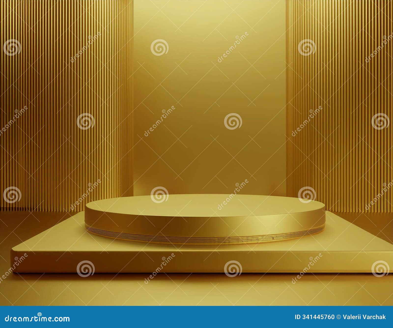 golden podium 3d rendering for product display in luxurious room background