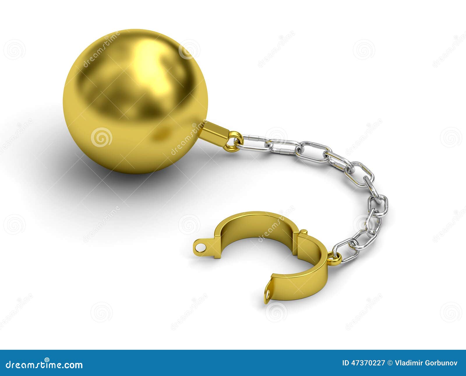 Golden Prison Shackle with Chain on White Background Stock Illustration