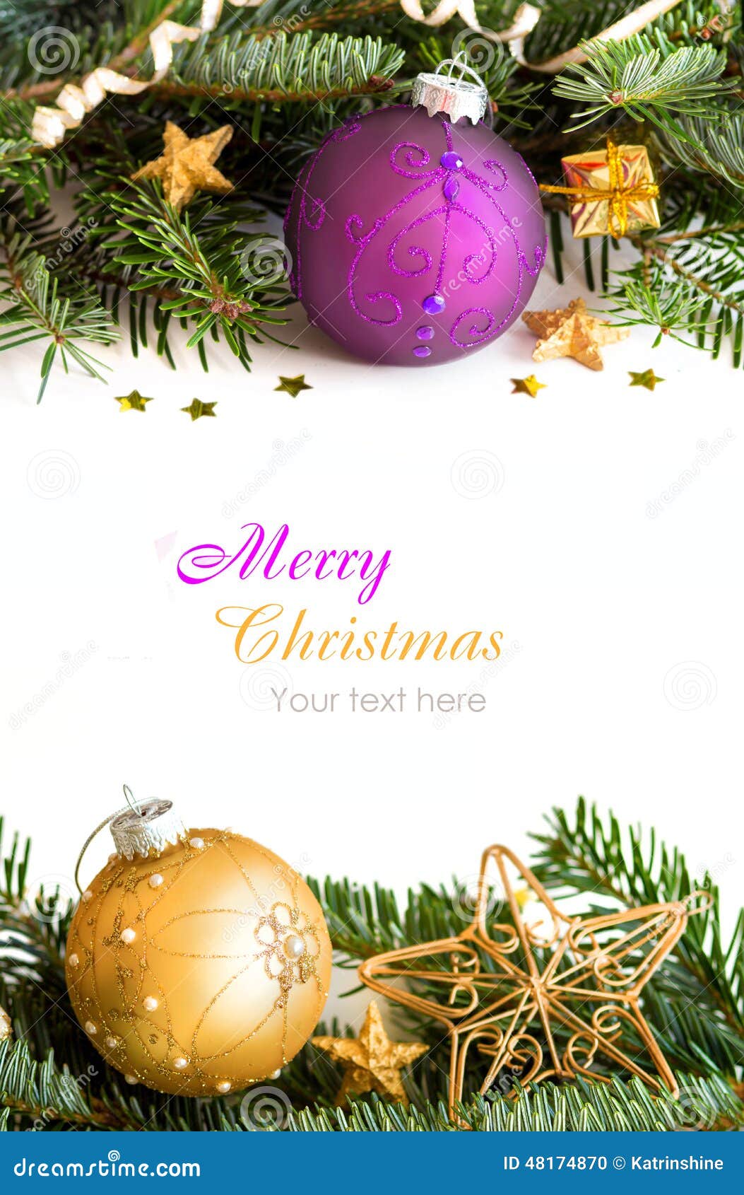 Golden and purple Christmas decorations Stock Photo by katrinshine