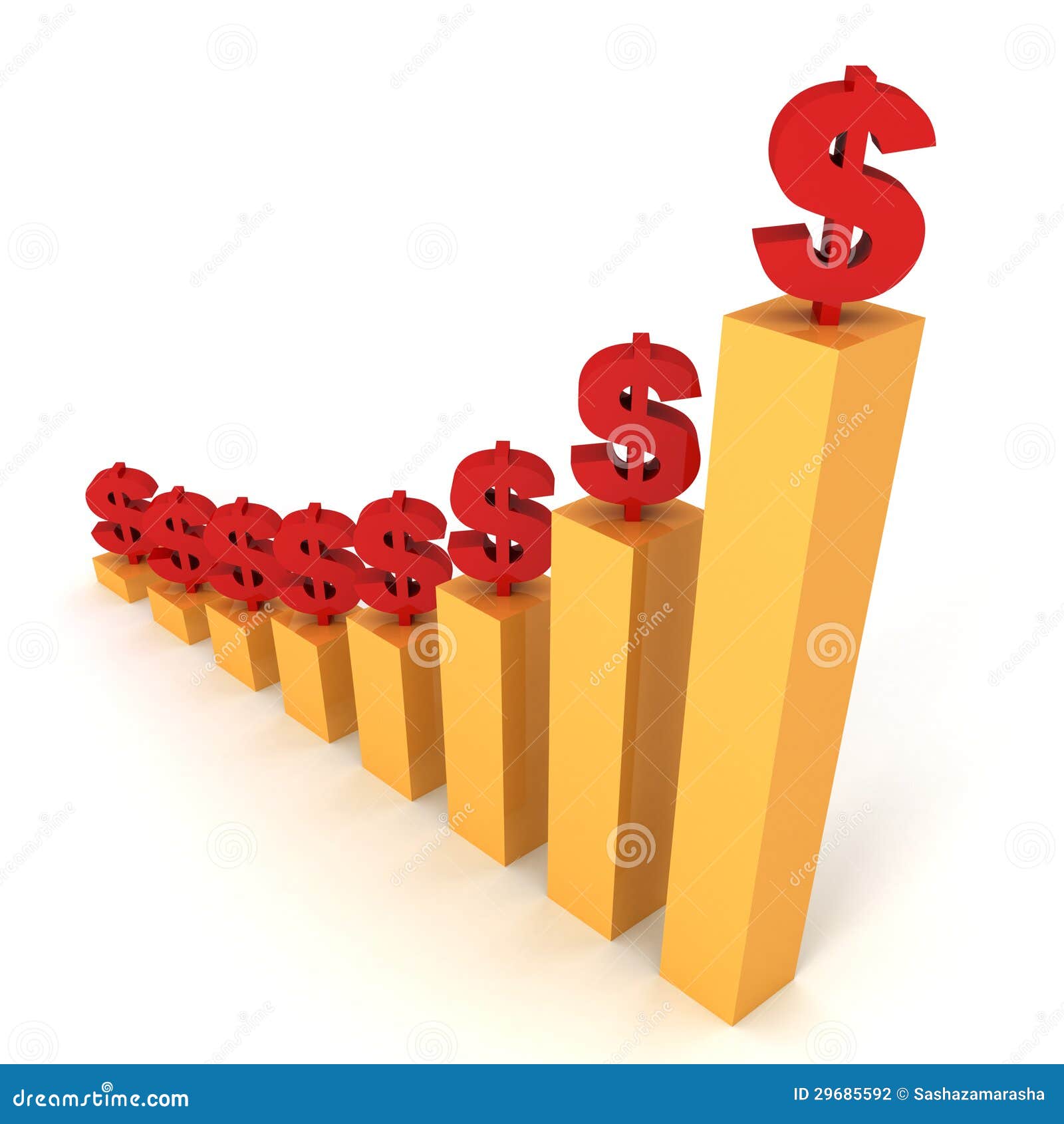 Golden Raising Bar Chart with Red Dollar Signs Stock Illustration