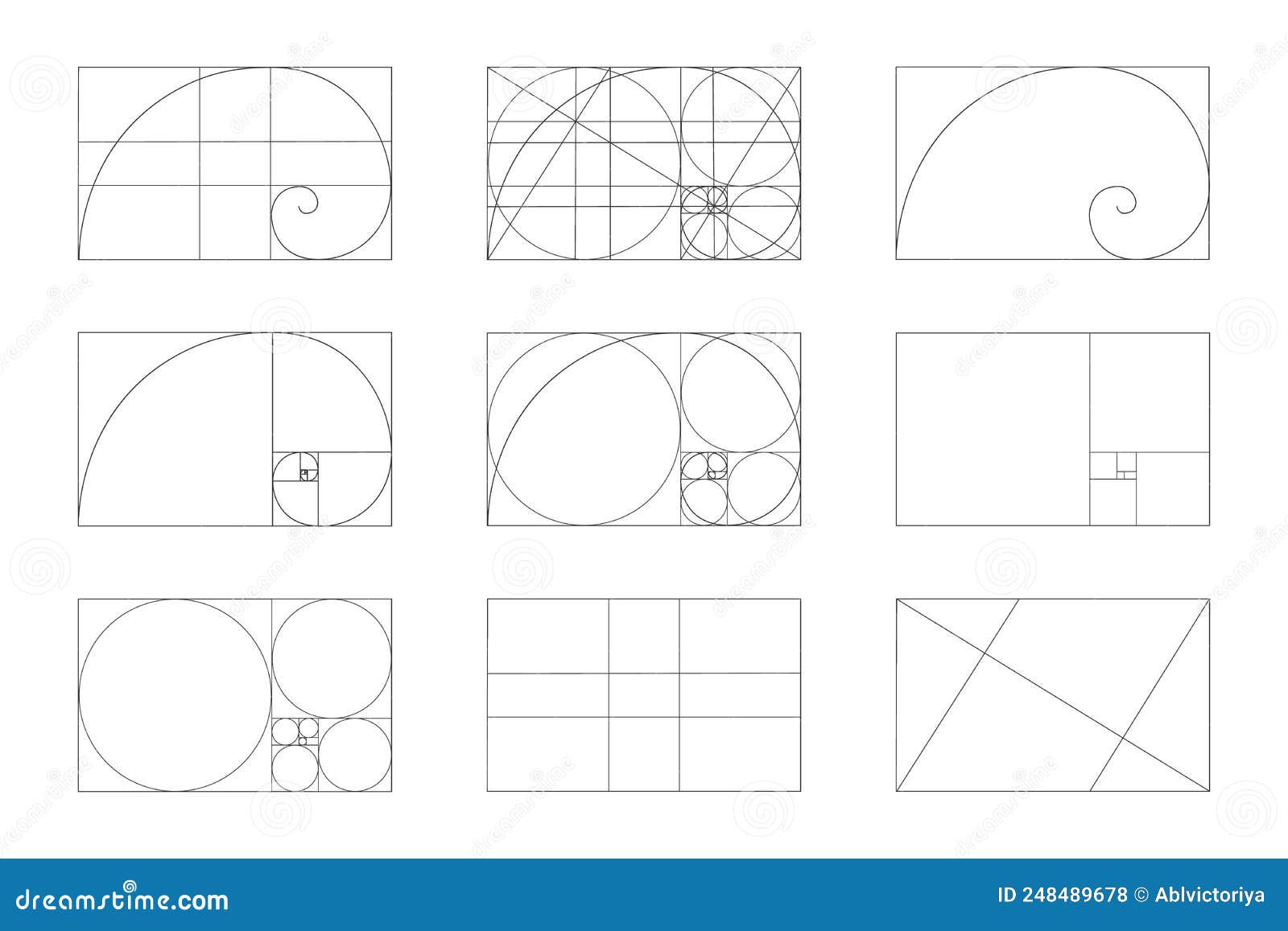 Golden Ratio Template Set. Fibonacci Sequence Signs Stock Vector ...