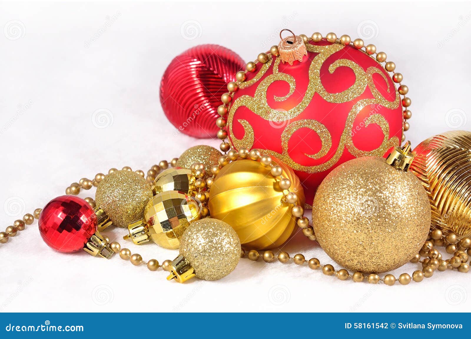 Golden and Red Christmas Decorations on a White Stock Photo - Image of ...