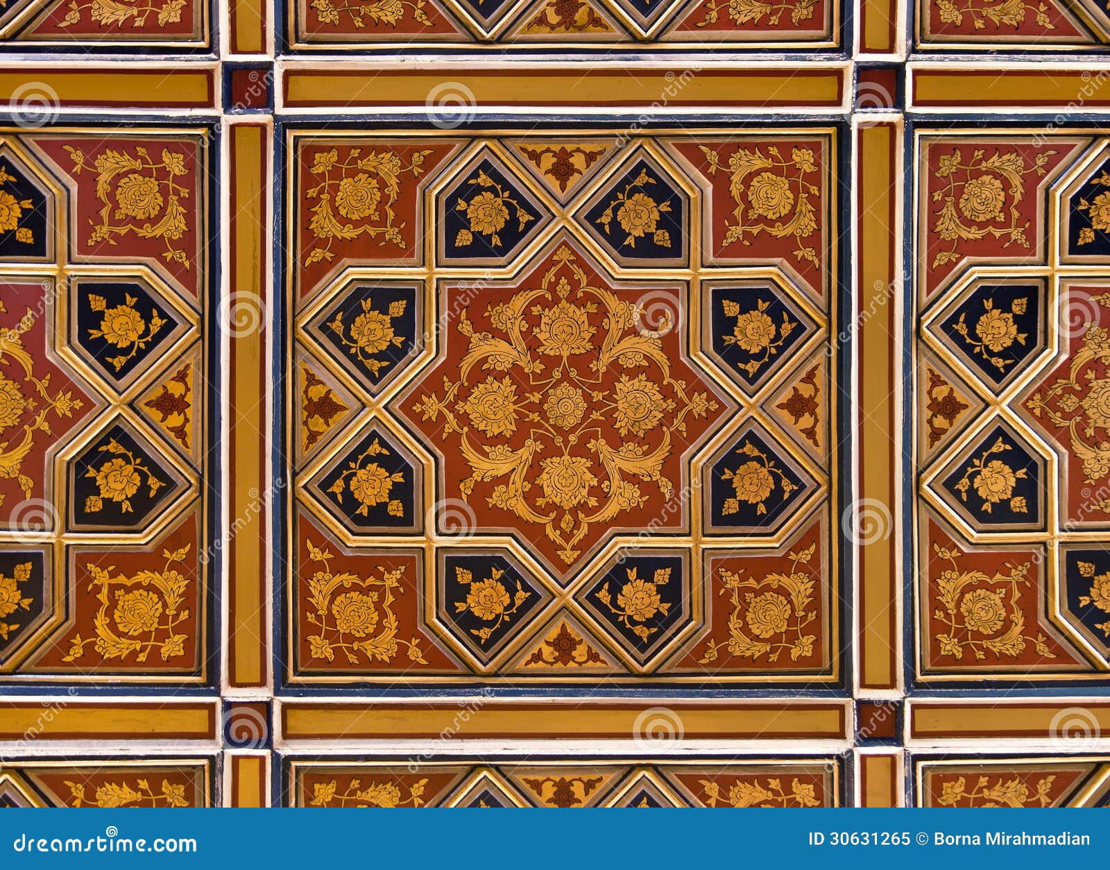Golden And Red Islamic Persian Motif On The Ceiling Stock Golden And Red Islamic Persian Motif On The Ceiling Stock