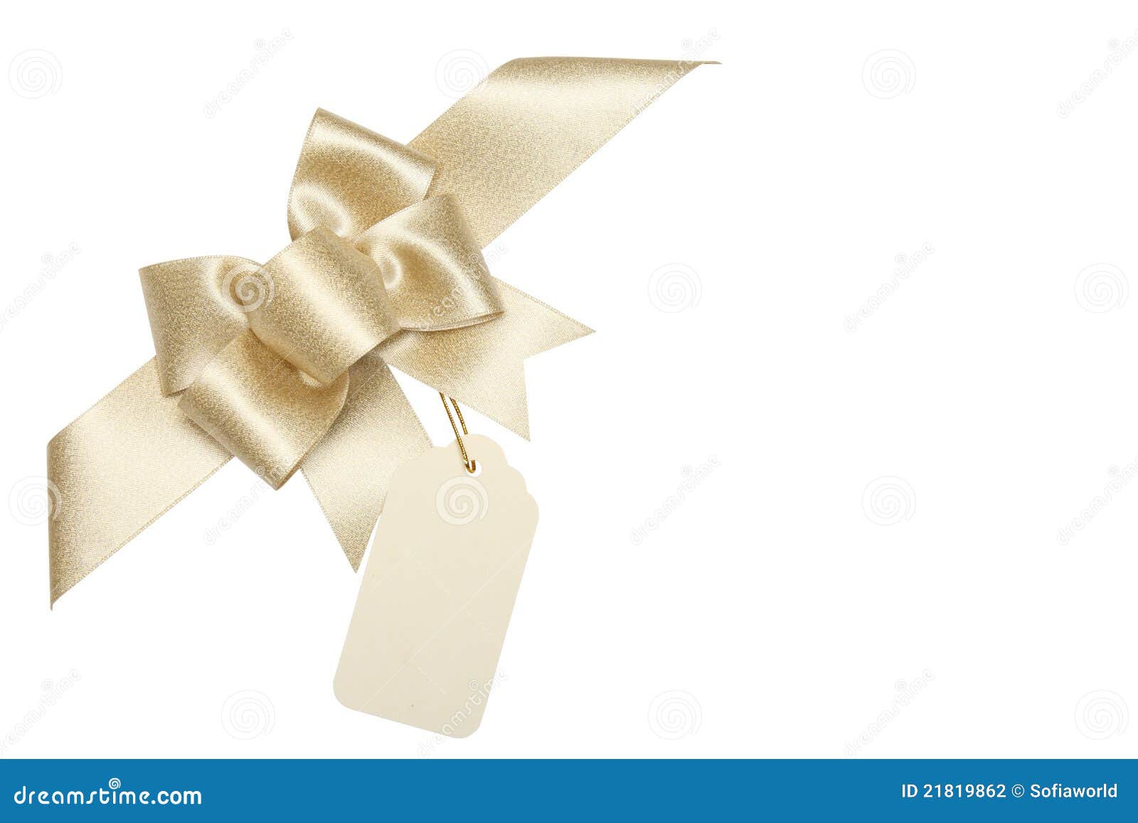 Golden Ribbon Bow with Blank Gift Tag Stock Photo Image of textile