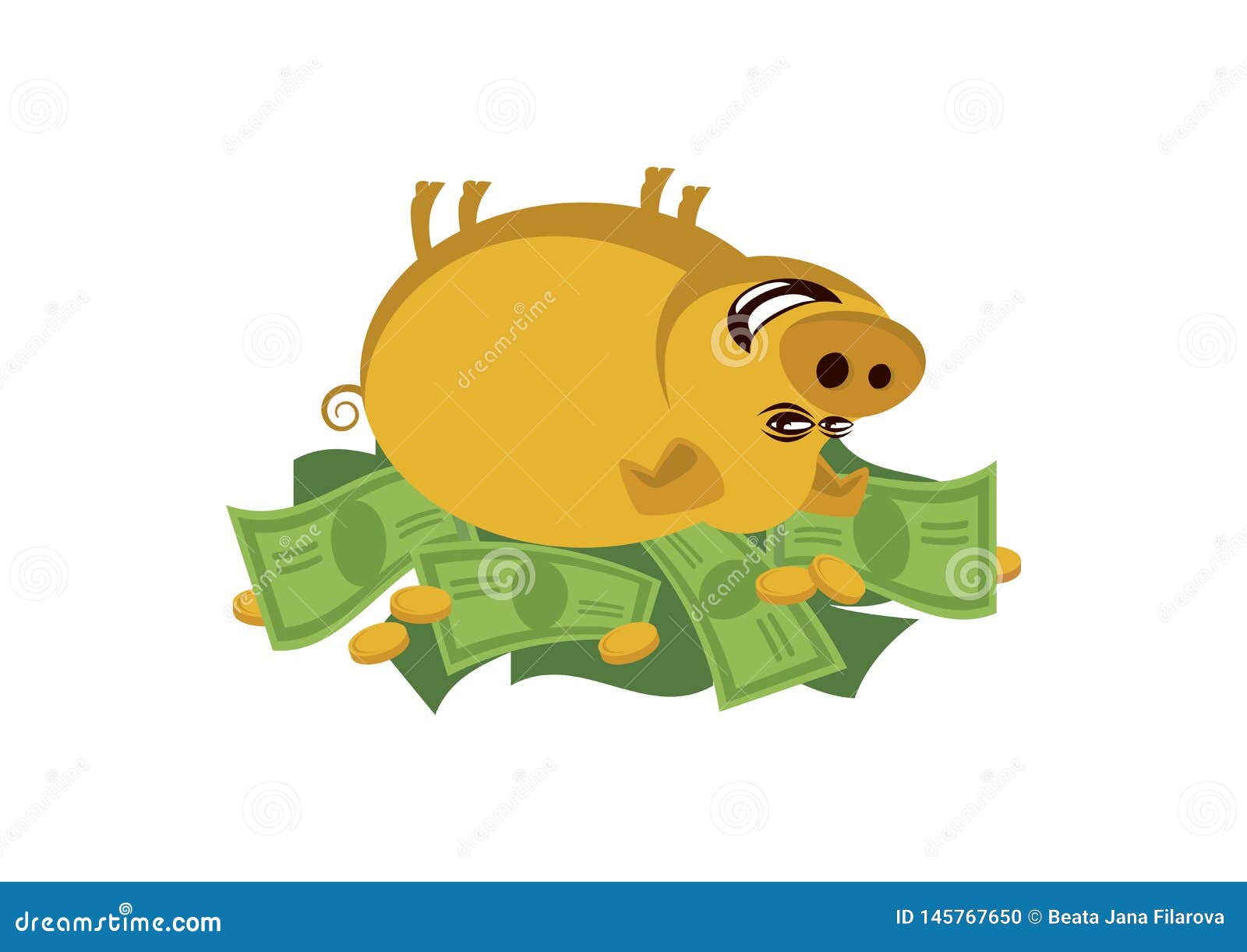 Golden rich pig vector stock vector. Illustration of coin 145767650