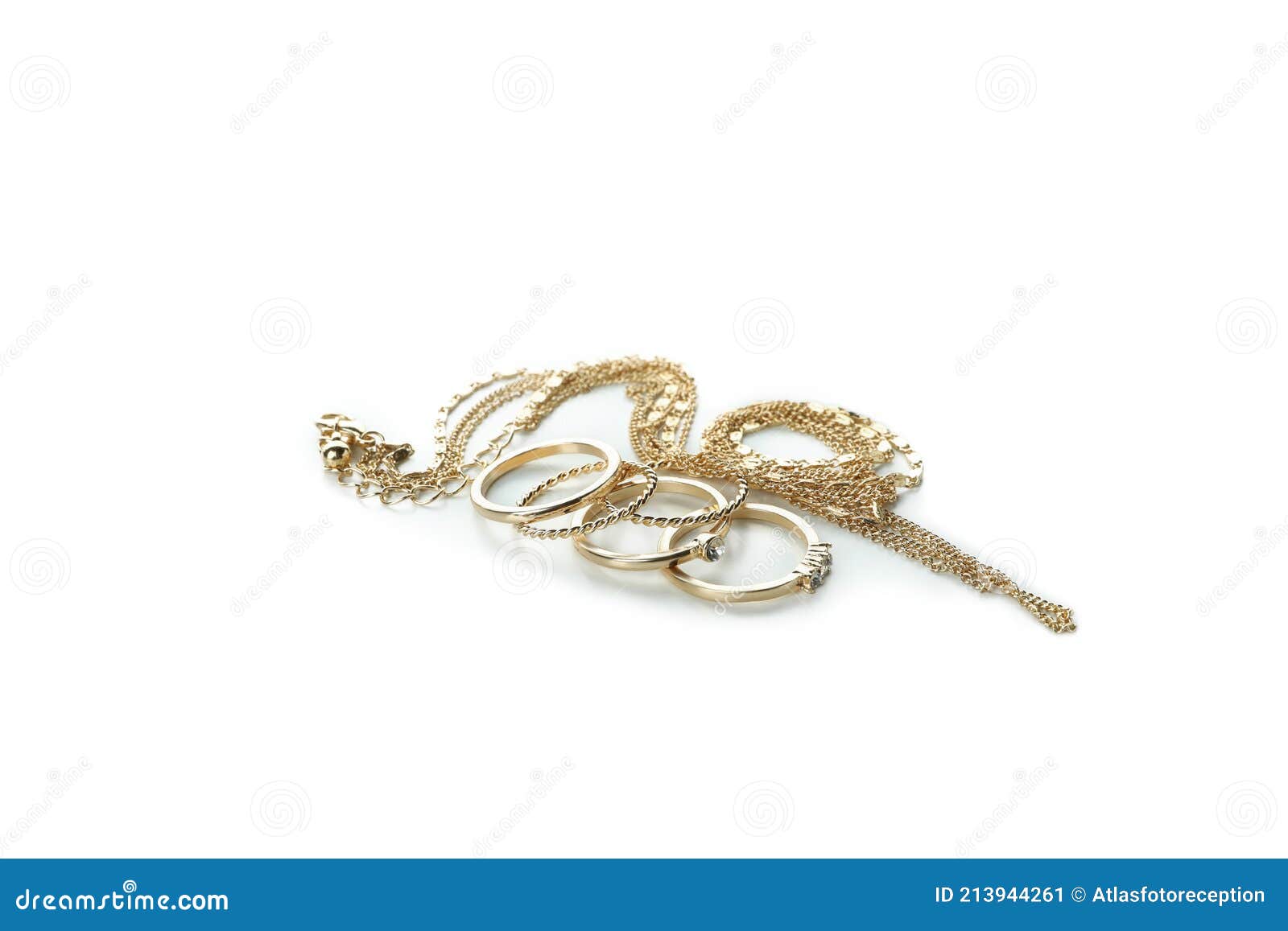 Golden Rings and Chain Isolated on White Background Stock Image Image