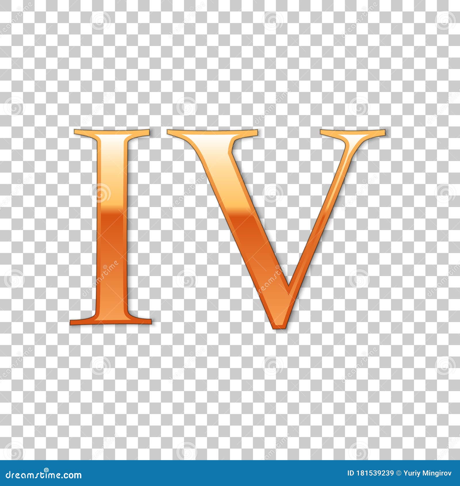 Golden Roman Numeral Number 4, IV, Four In Alphabet Letter Isolated On