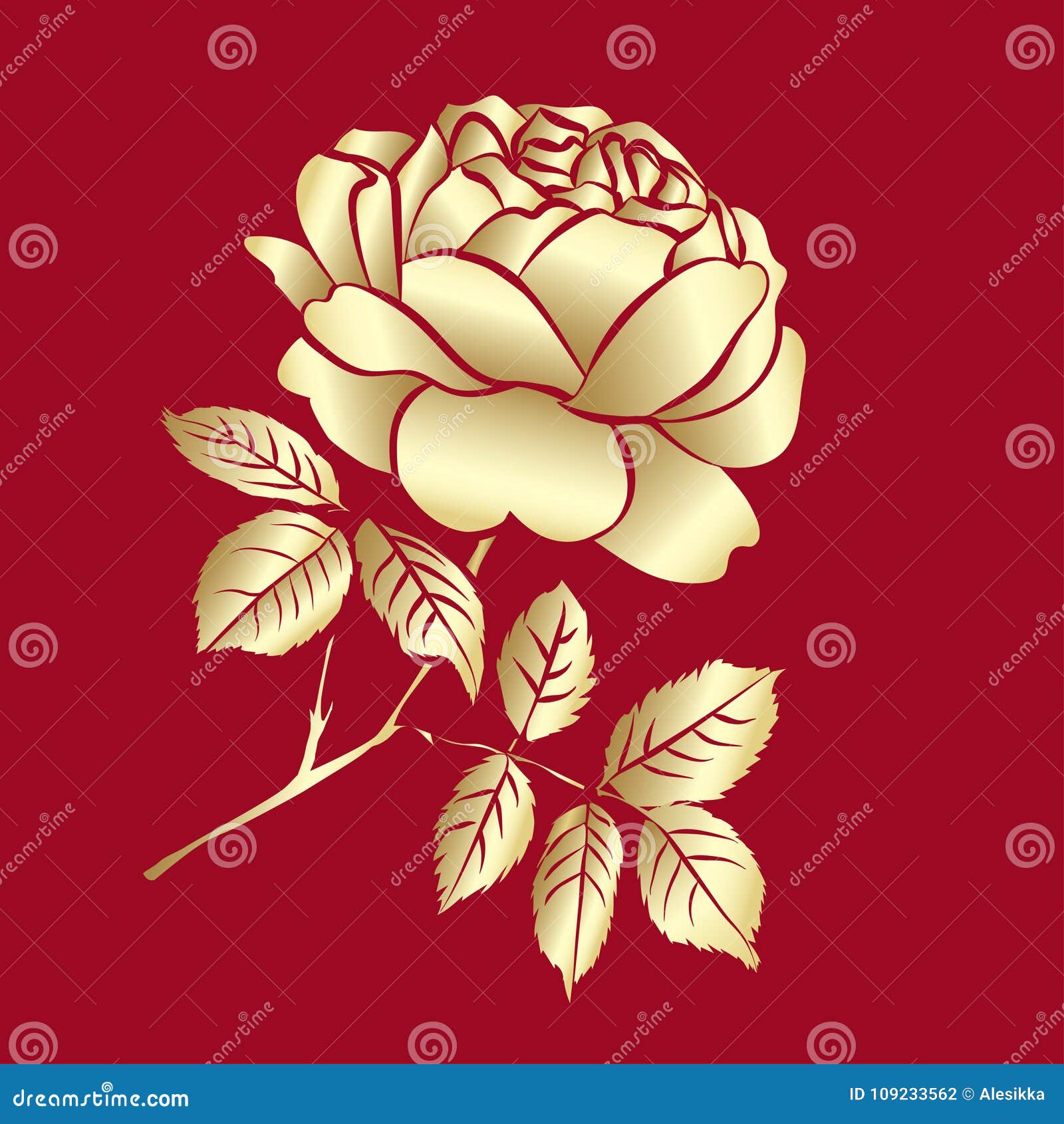 Golden Rose sketch stock vector. Illustration of outline - 109233562